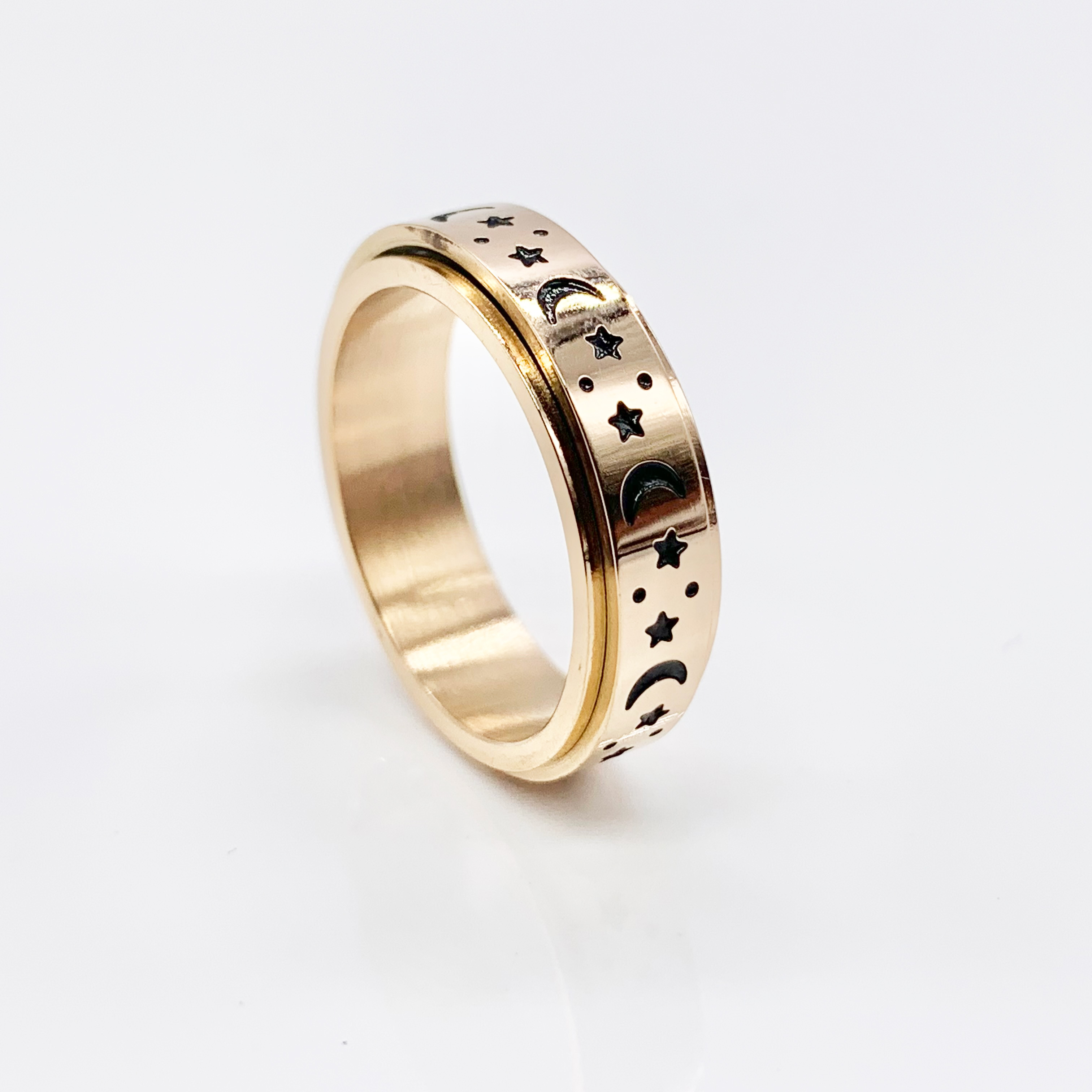 Moon and Stars Fidget Rose Gold/Silver/Gold Spinner Ring