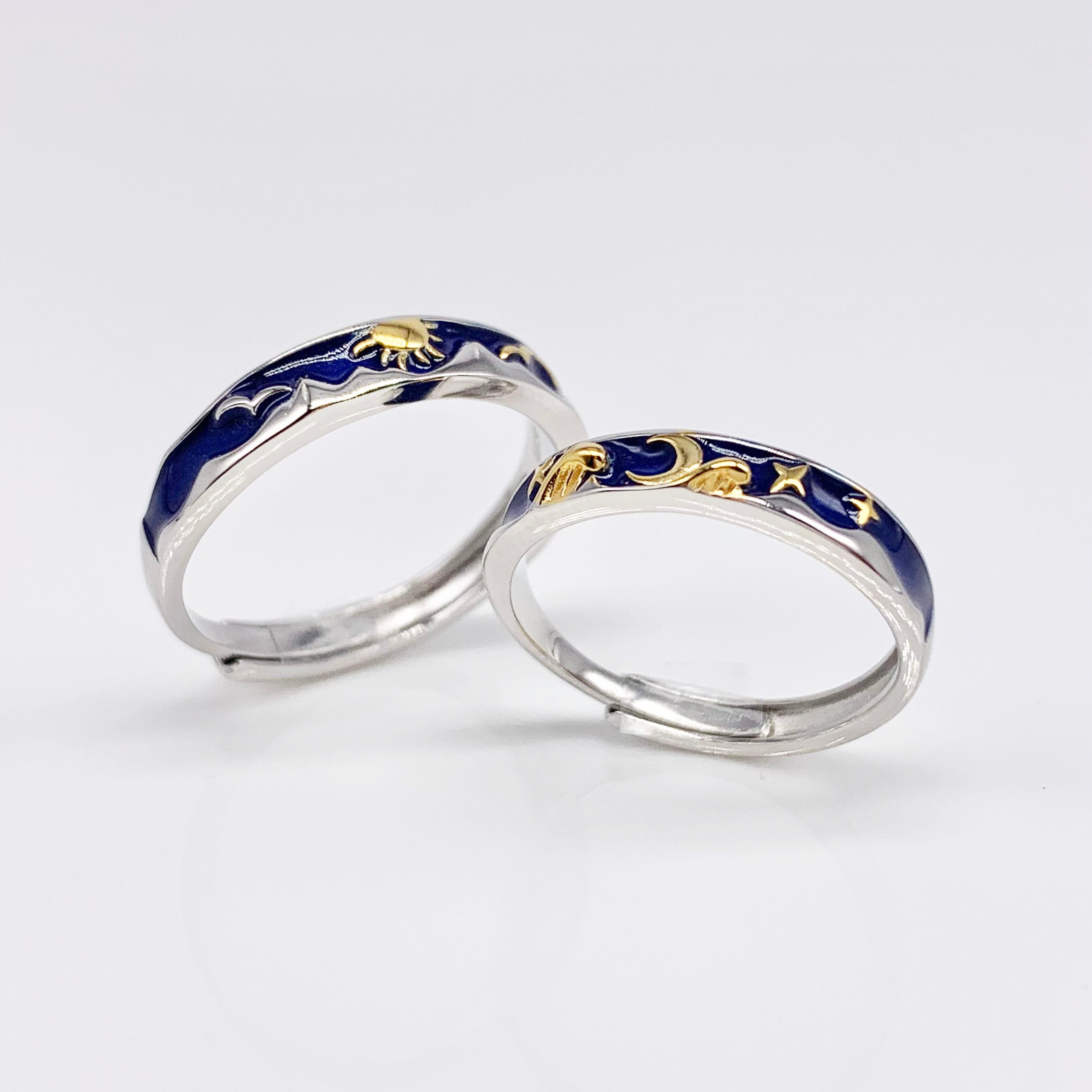 Van Gogh The Starry Night Set of 2 Adjustable Couples Rings-Premium Real Silver S925