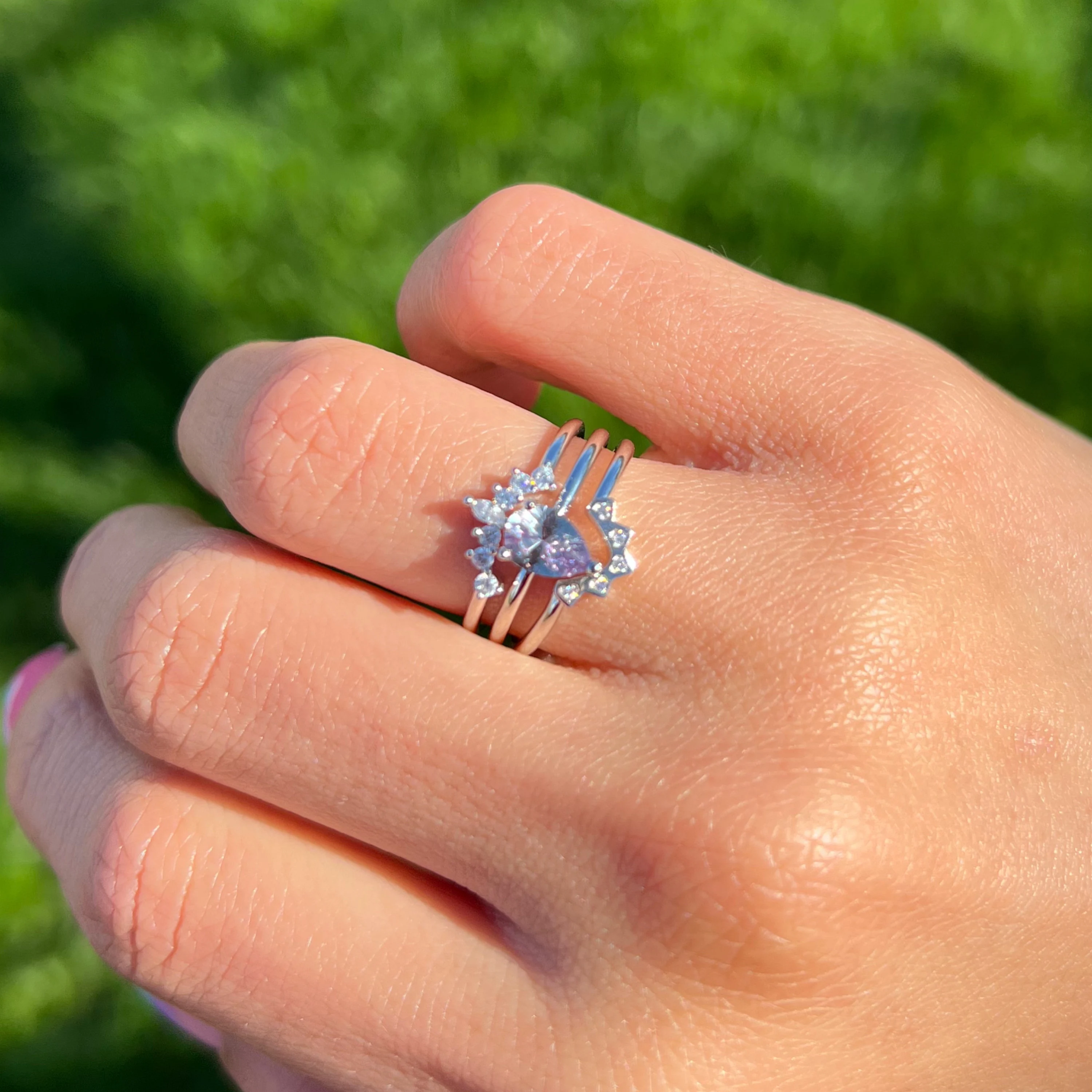 Set of 3 Alexandrite June Birthstone Ring-Premium Real Silver S925