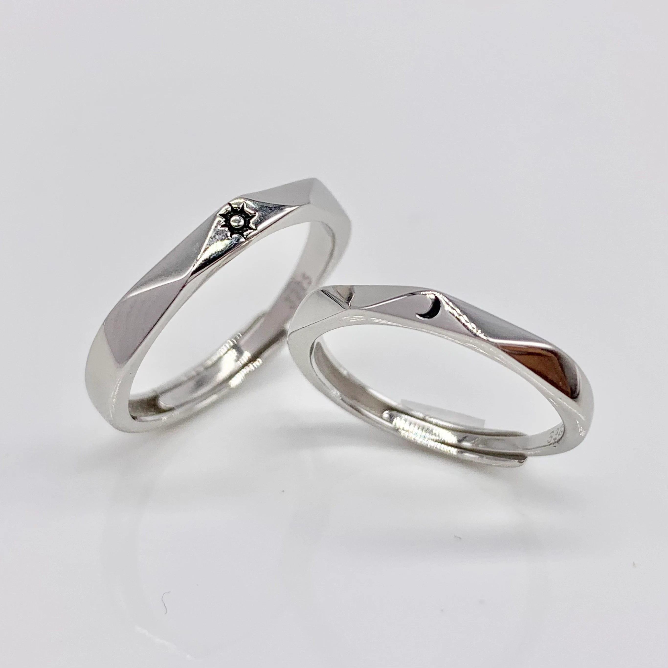 Set of 2 Couple Adjustable Rings -Premium Real Silver S925