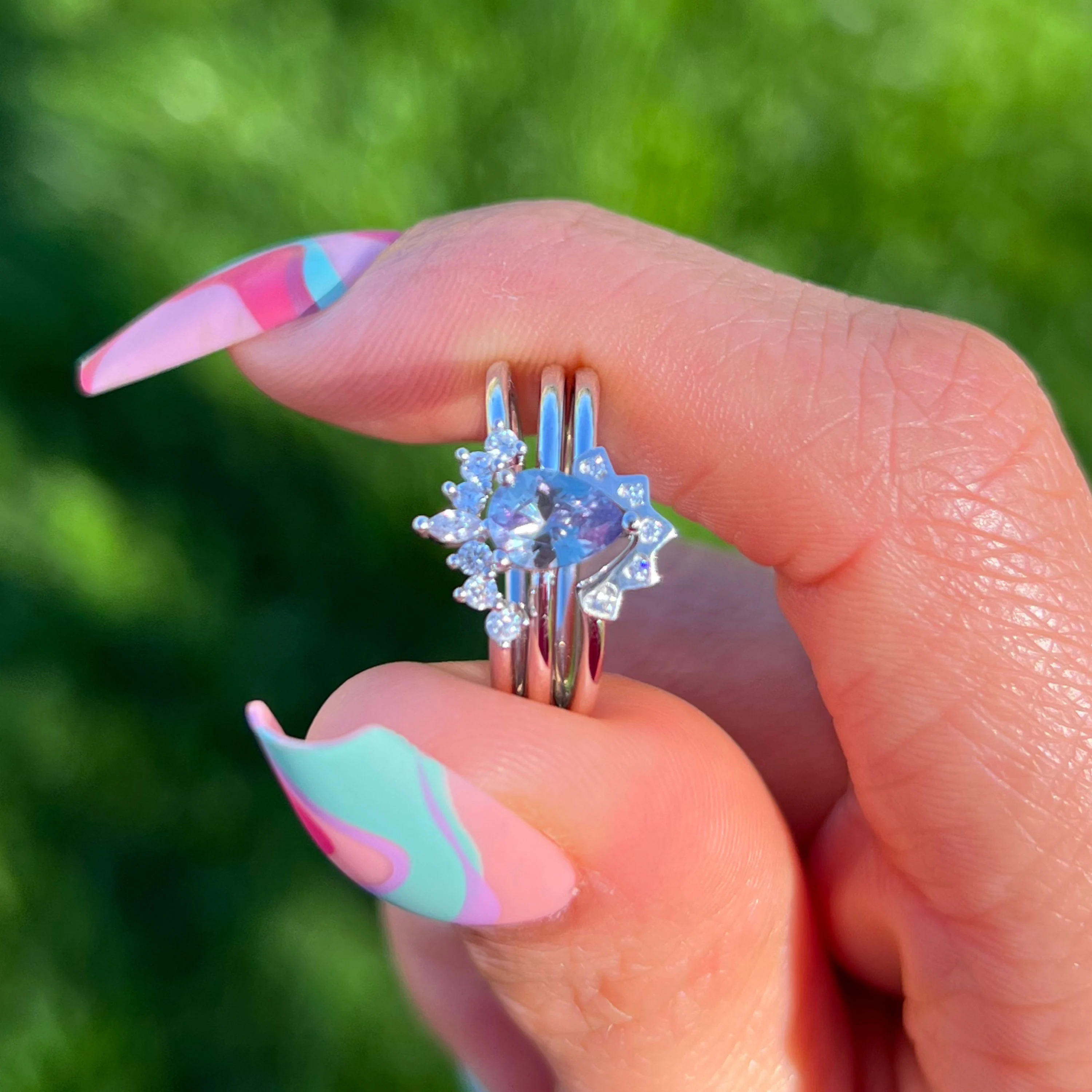 Set of 3 Alexandrite June Birthstone Ring-Premium Real Silver S925