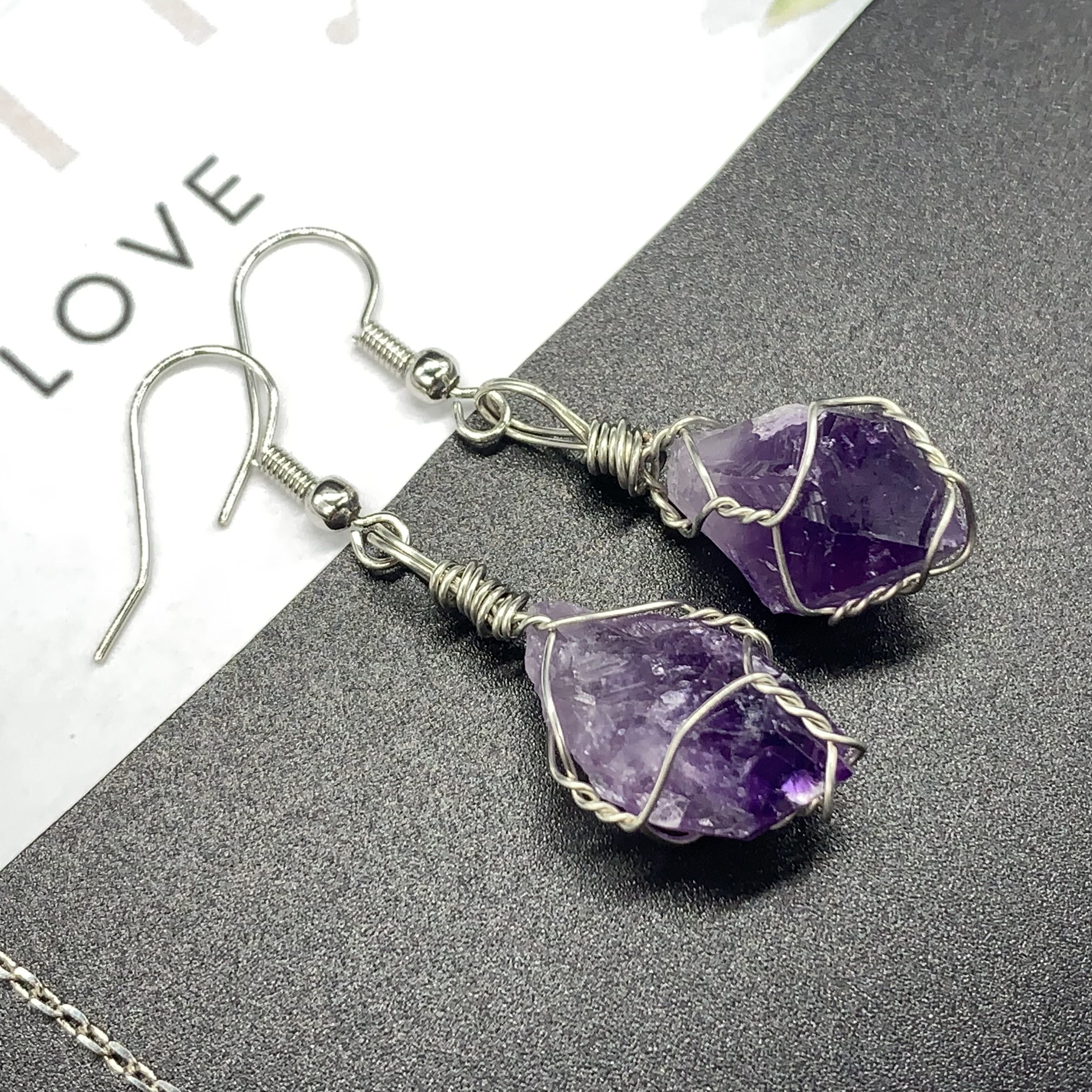 Raw Purple Amethyst-February Birthstone-Handmade Necklace and Earring