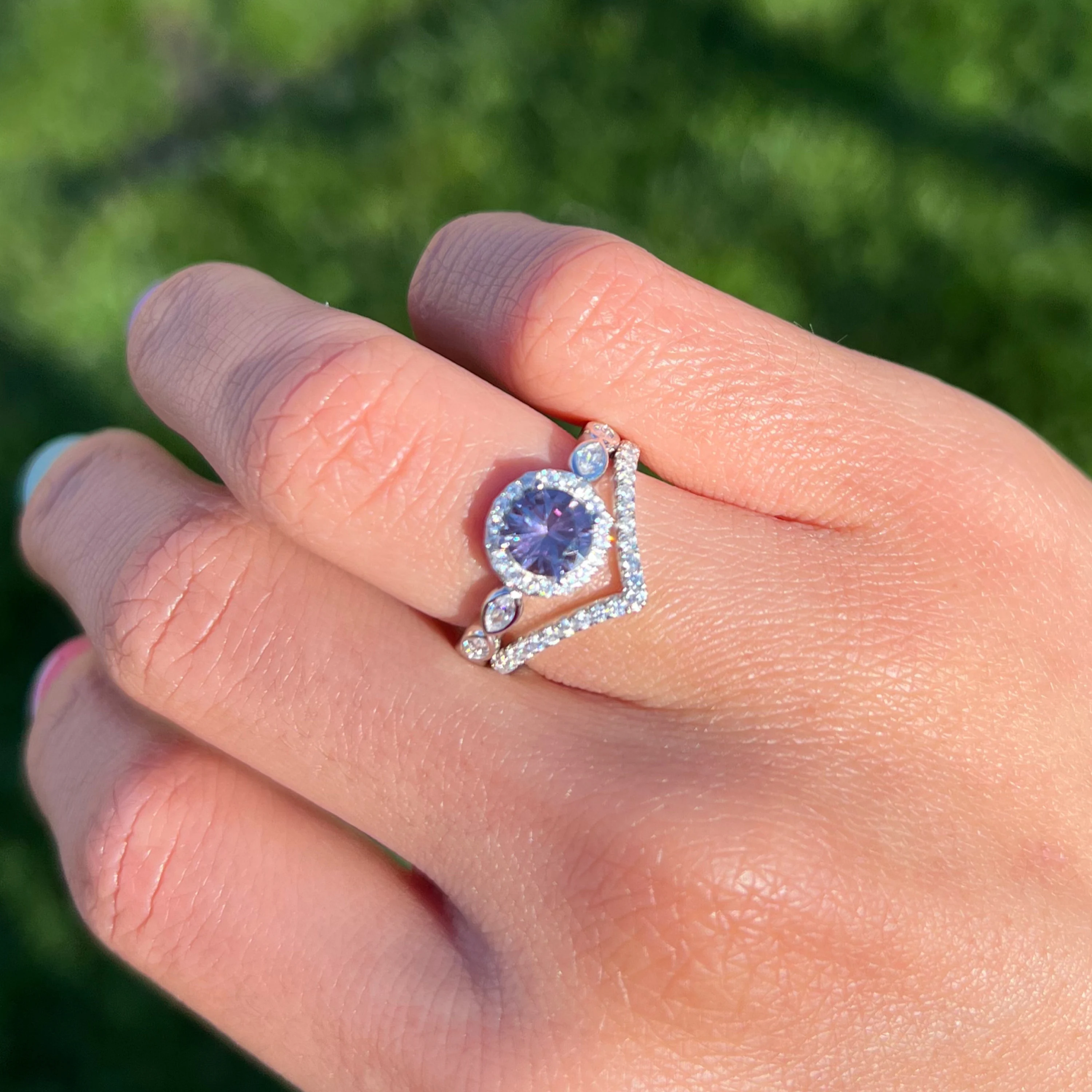 Set of 2 Alexandrite June Birthstone Rings-Premium Real Silver S925