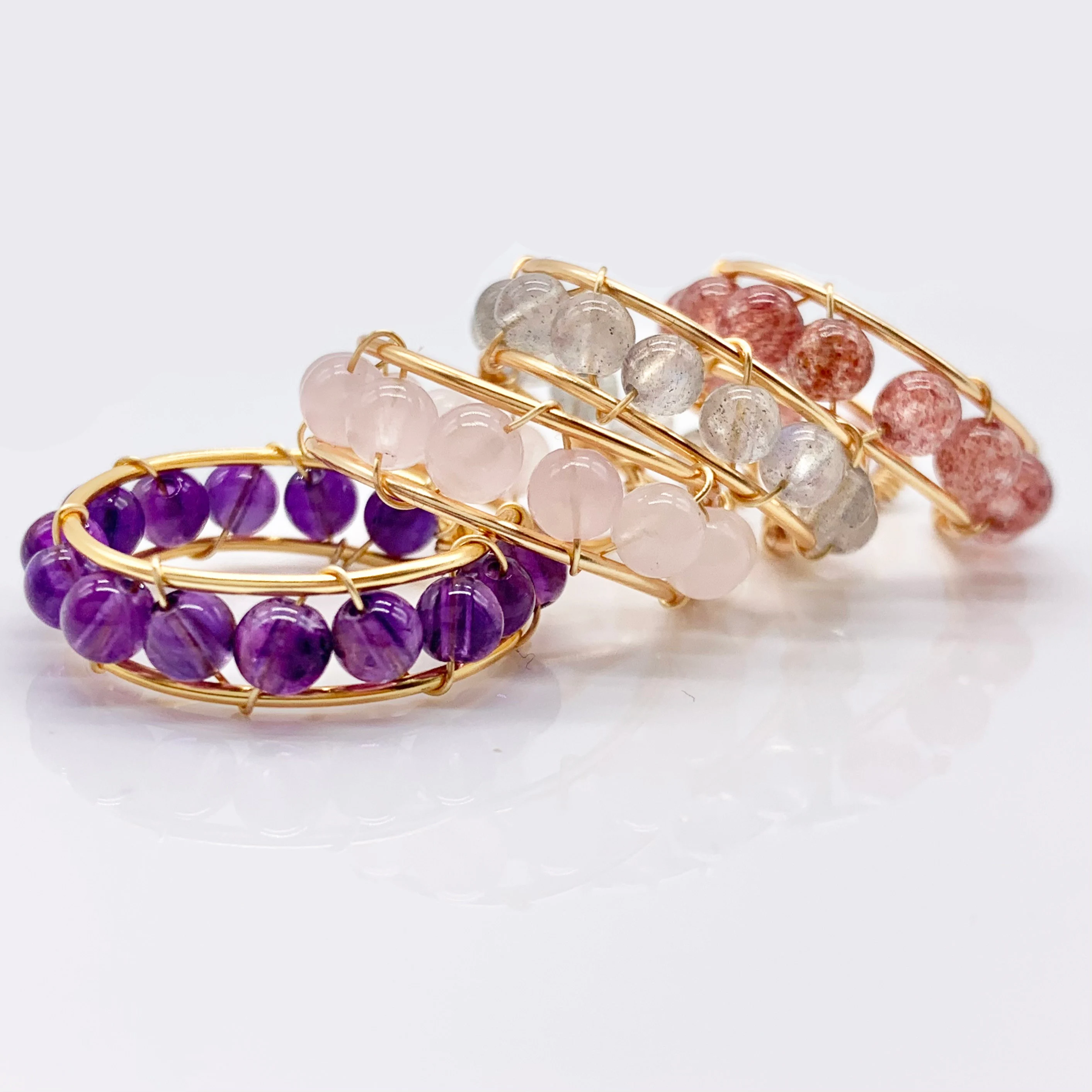 Dainty Spinner Fidget Ring with Purple | Grey | Pink | pinkish white Beads