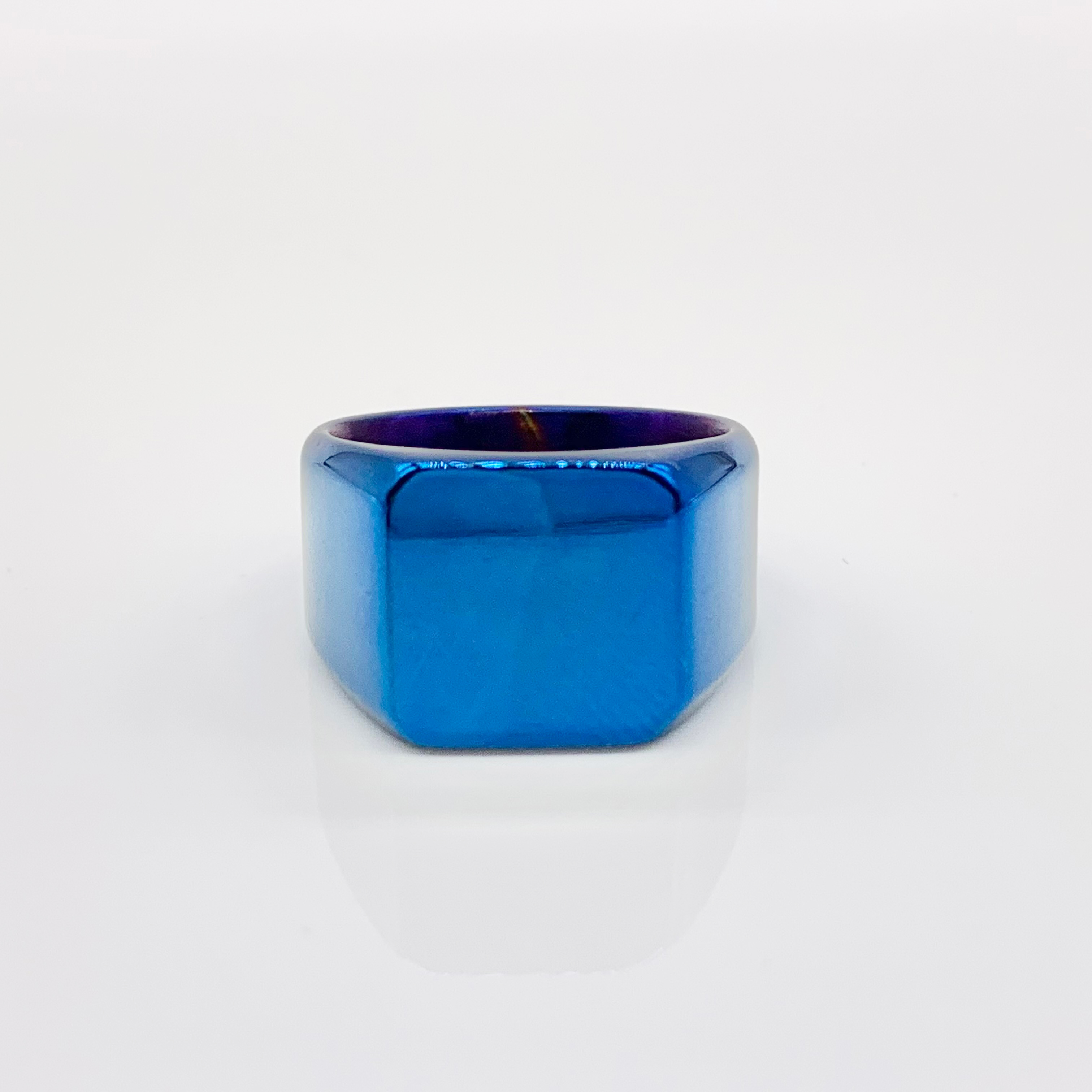 Square Mirror Polished Blue/Black/Gold/Silver Signet Ring