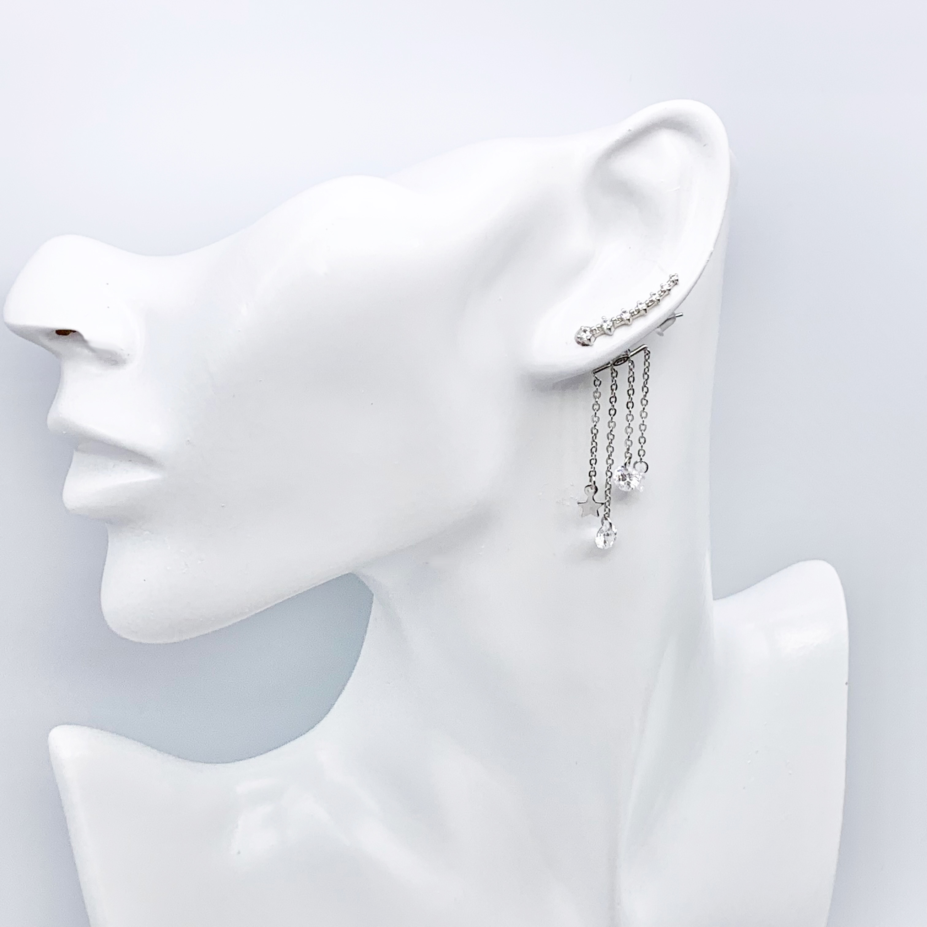Silver Earrings with a Dangle Star Crystal Drop