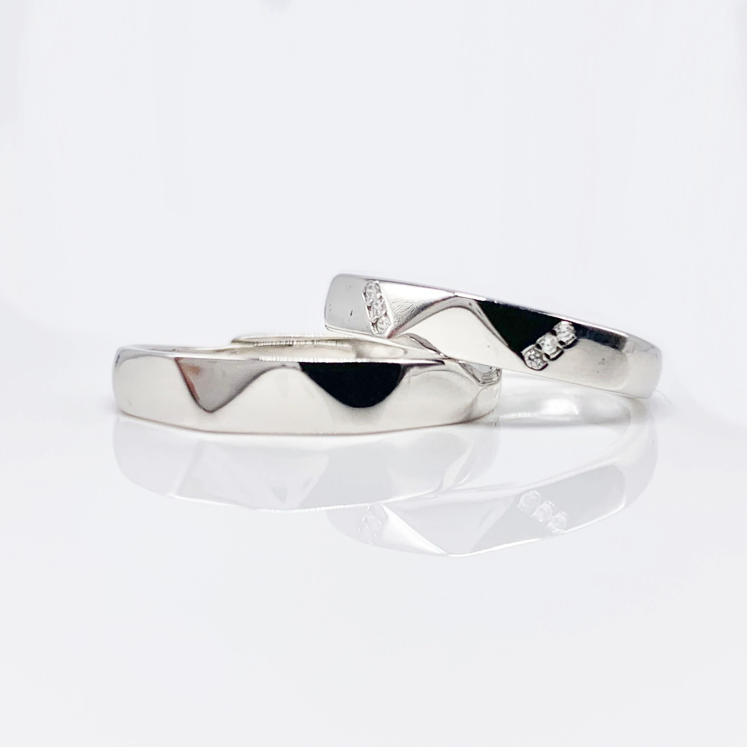 Set of 2 Adjustable couples Triangle Patterns Anniversary Rings, Real Silver S925