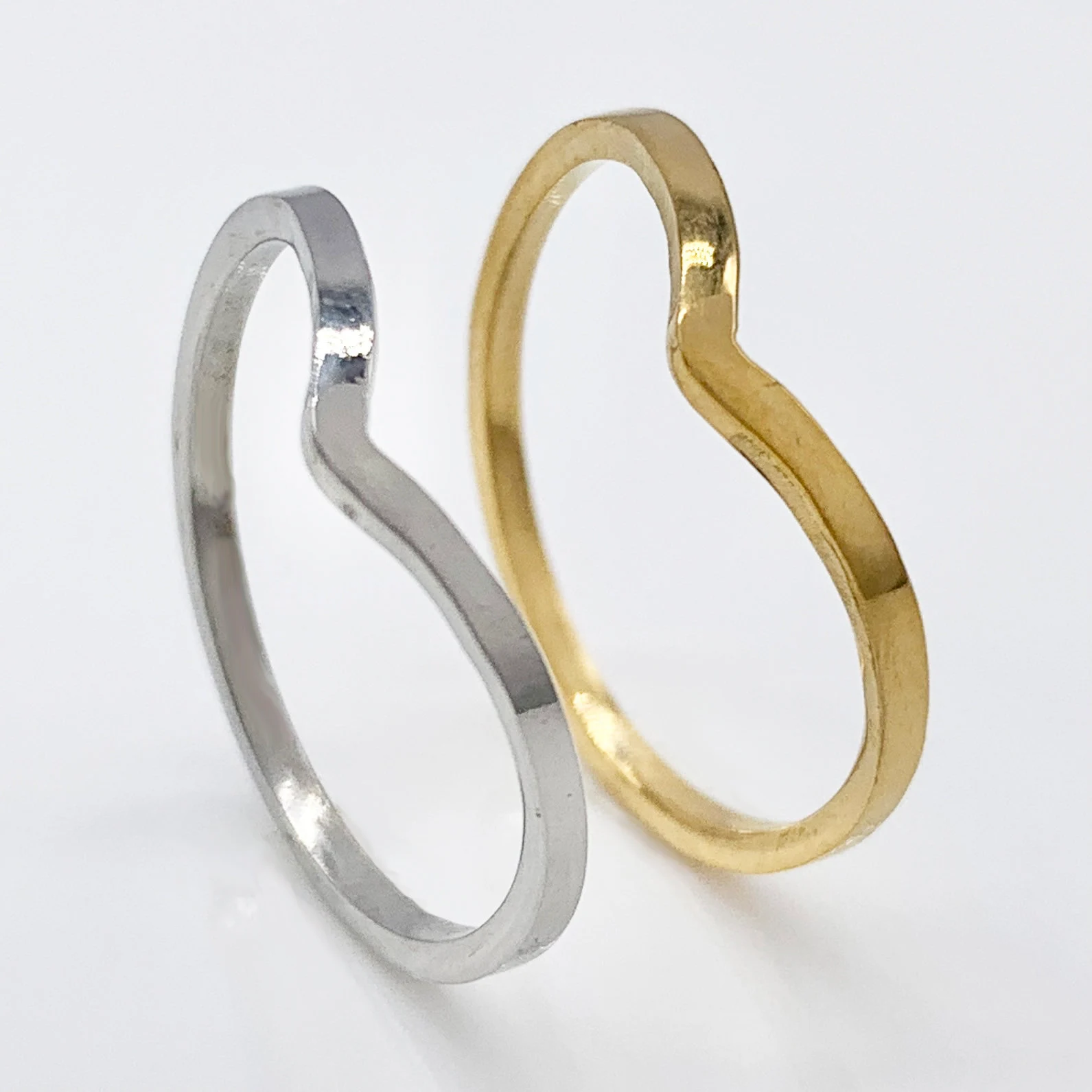 Chevron V-Shape Stainless Steel Ring, Wishbone Wedding Ring