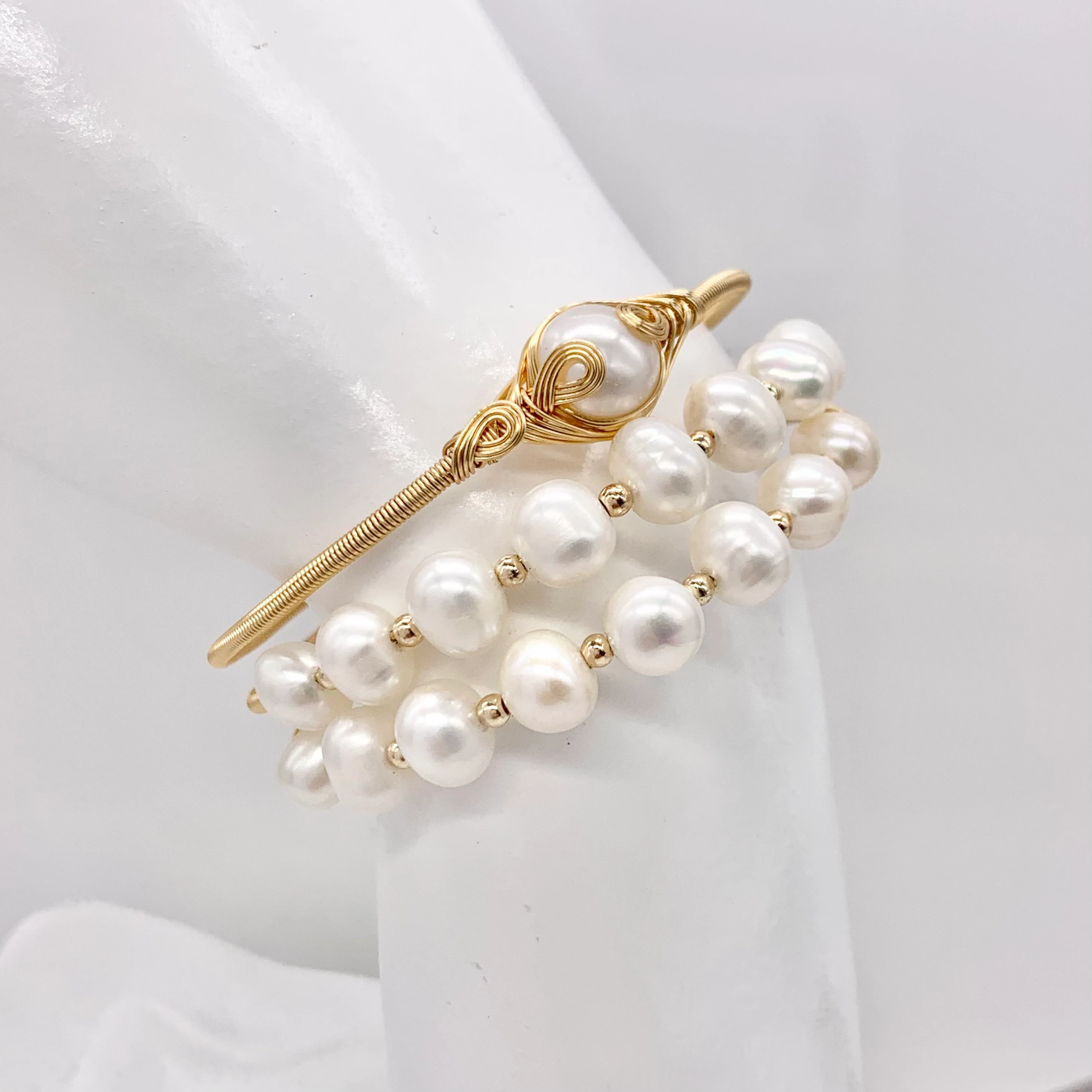  Freshwater pearl | Rose Quartz | Tourmaline | Emerald Handmade Gemstone Adjustable copper bracelet plated with 14k gold