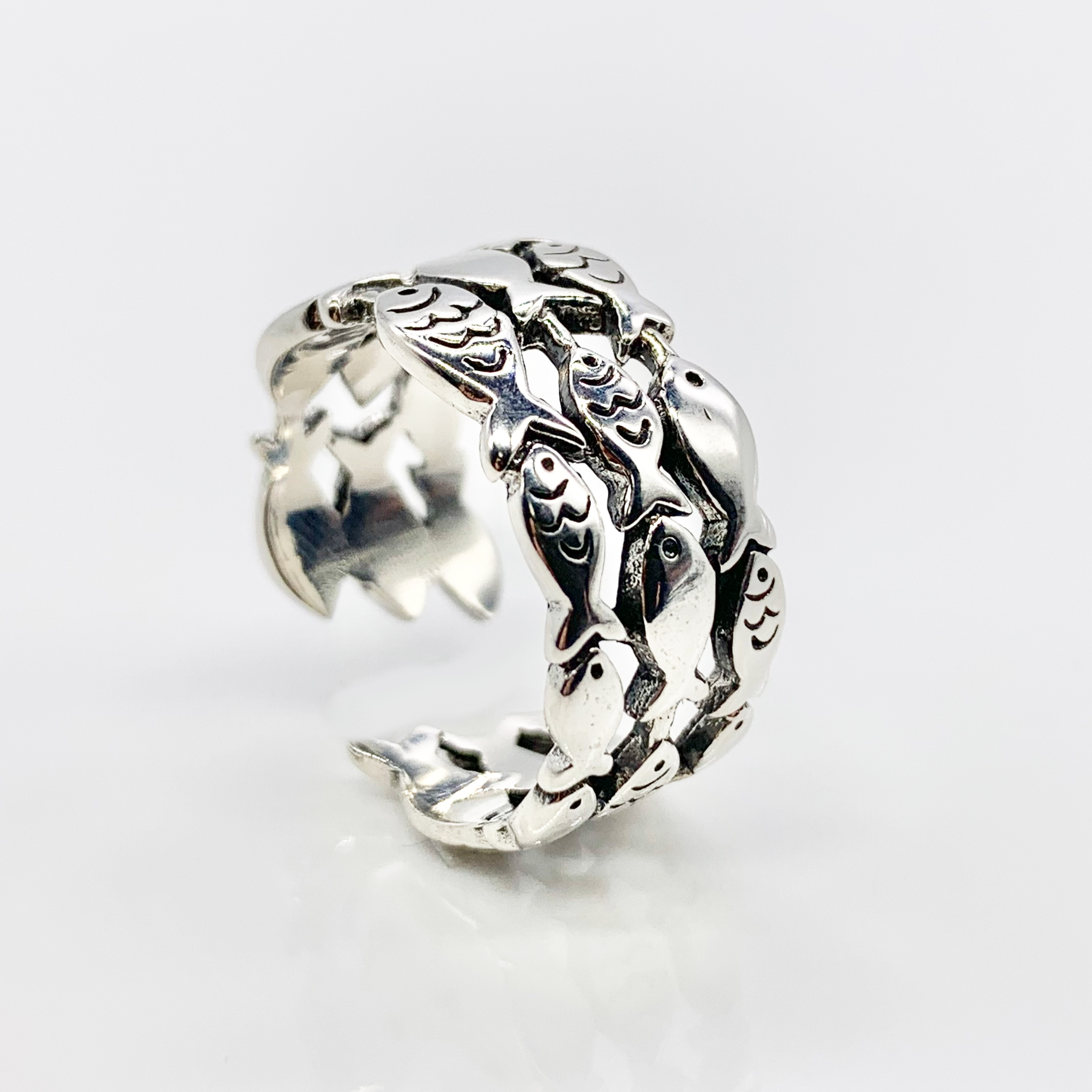 Fish Adjustable Ring-Premium Real Sterling Silver S925