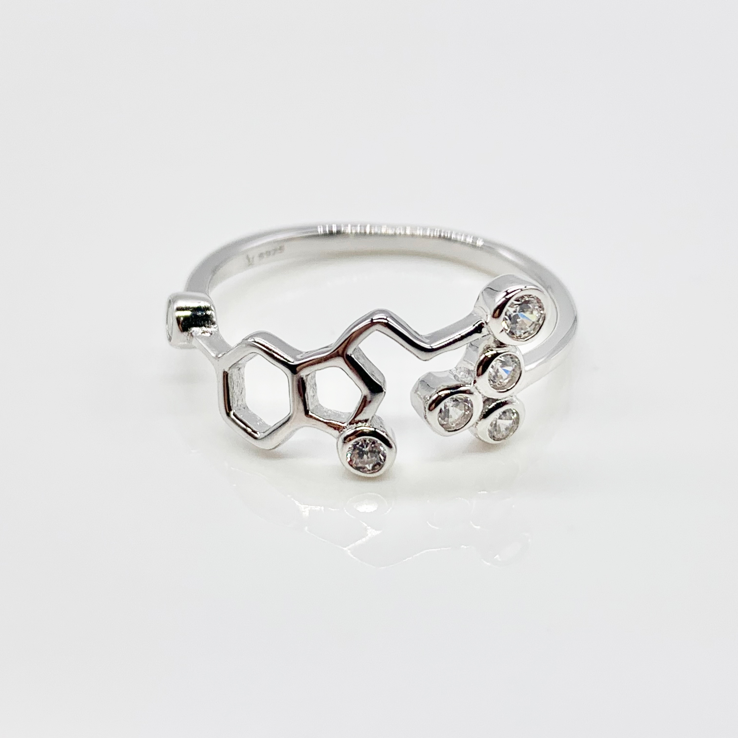 Serotonin Molecule-Happy hormone-Ring S925 Real Sterling Silver For Science lovers 