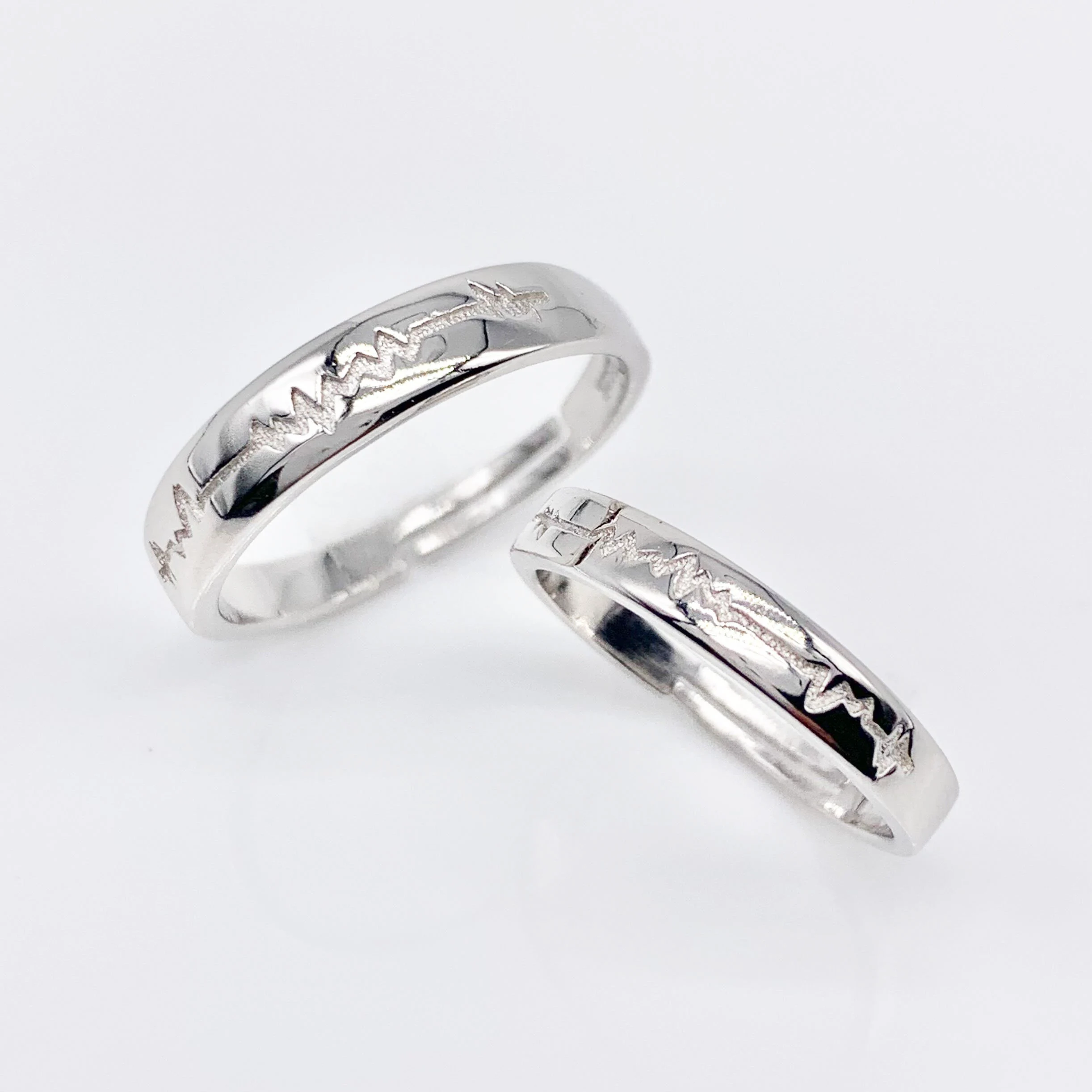 Heartbeat Adjustable Set of 2 Couple Rings-Premium Real Silver S925