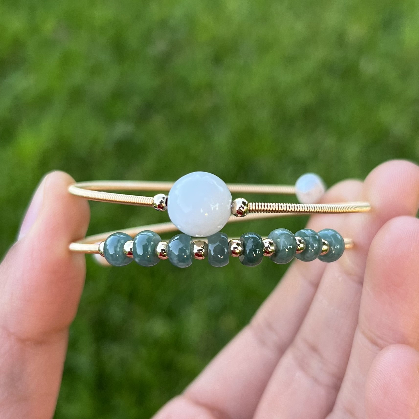 Emerald Stones Handmade Adjustable copper bracelet plated with 14k gold