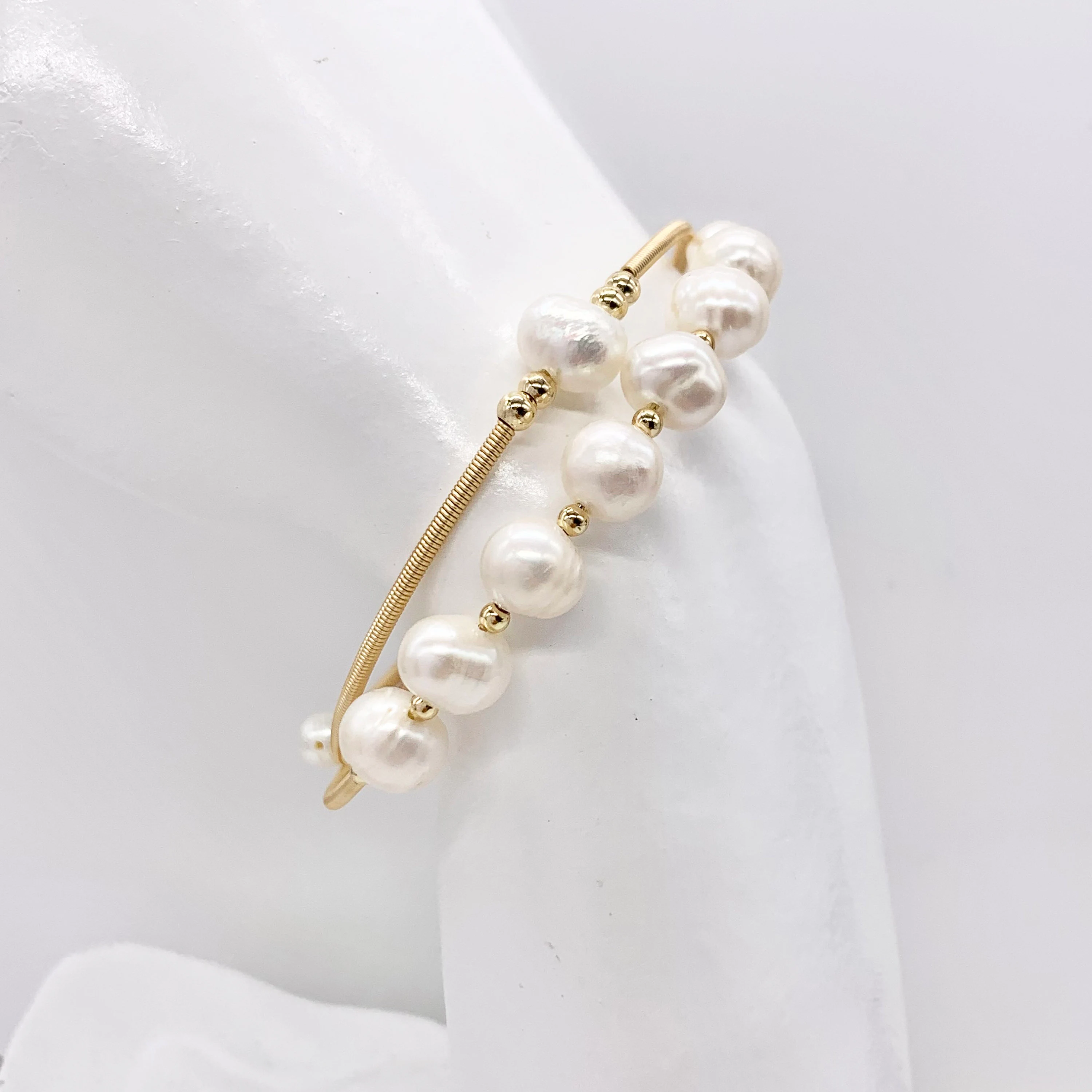  Emerald | Pink Crystal | Freshwater Pearl Adjustable copper bracelet plated with 14k gold