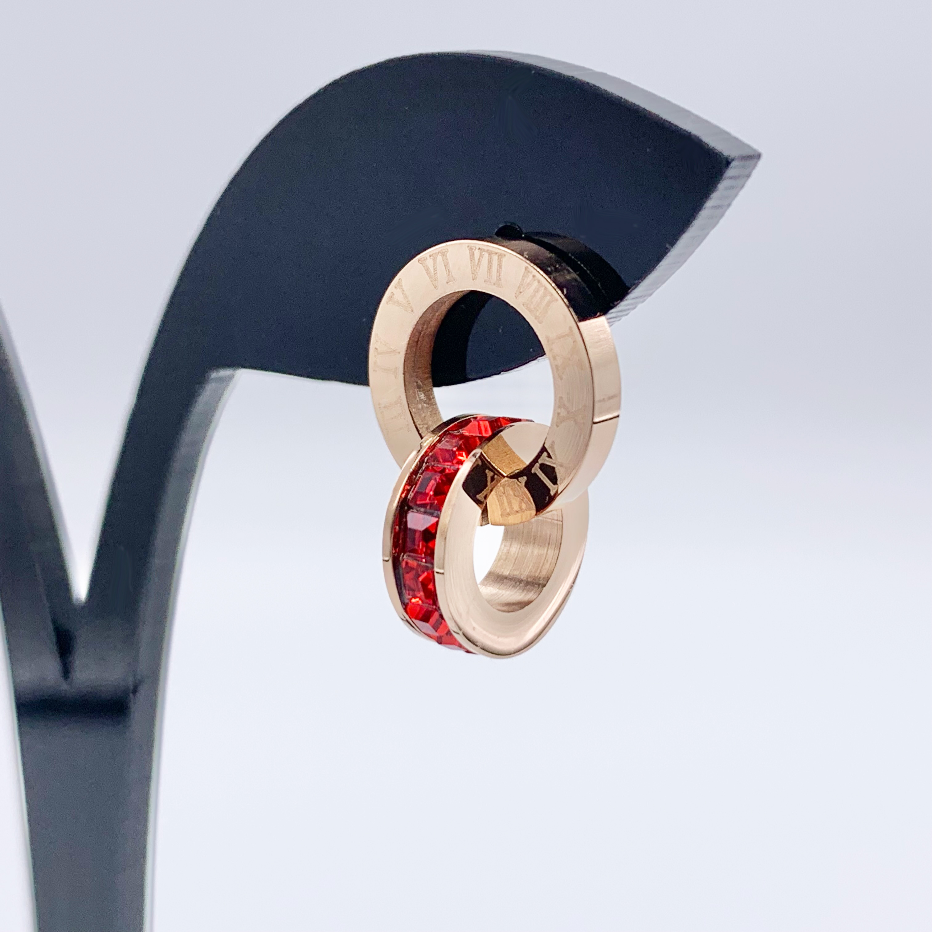 Ruby Crystal Channel Gold Earrings