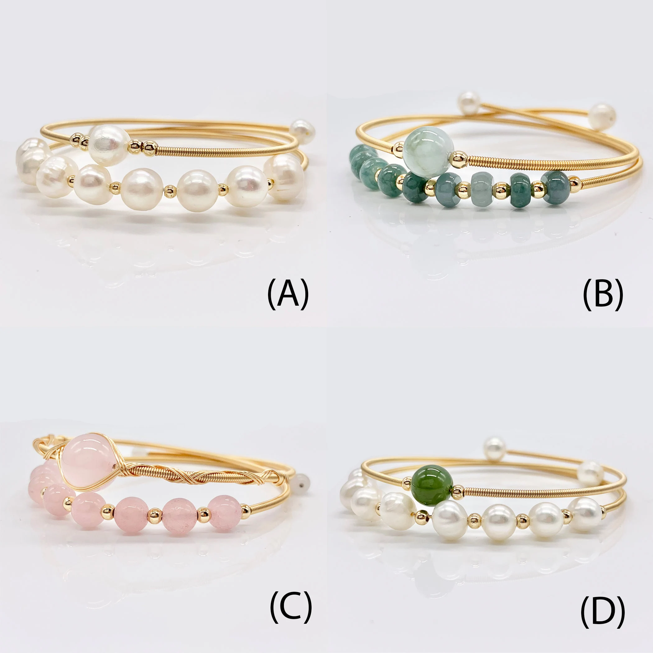  Emerald | Pink Crystal | Freshwater Pearl Adjustable copper bracelet plated with 14k gold