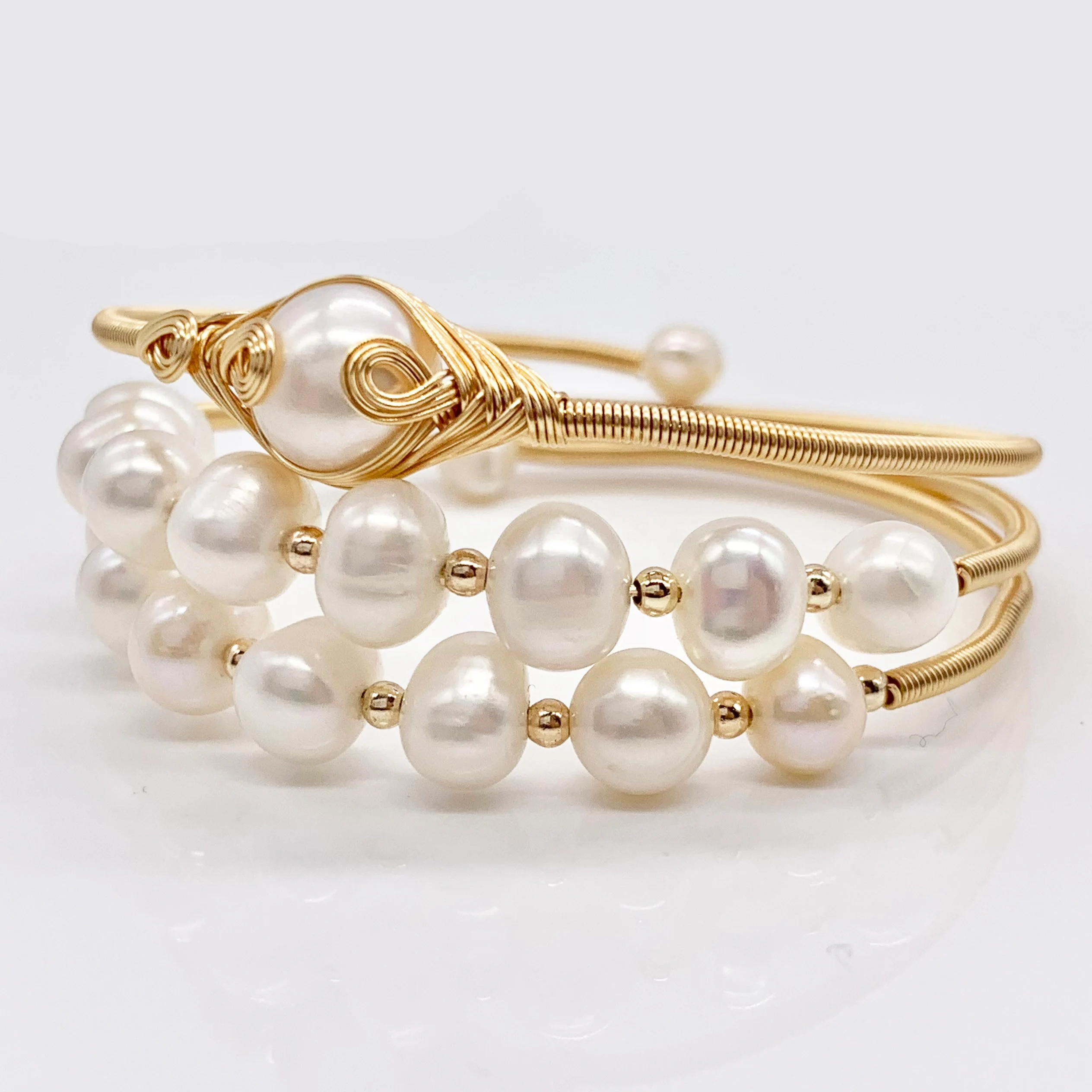  Freshwater pearl | Rose Quartz | Tourmaline | Emerald Handmade Gemstone Adjustable copper bracelet plated with 14k gold