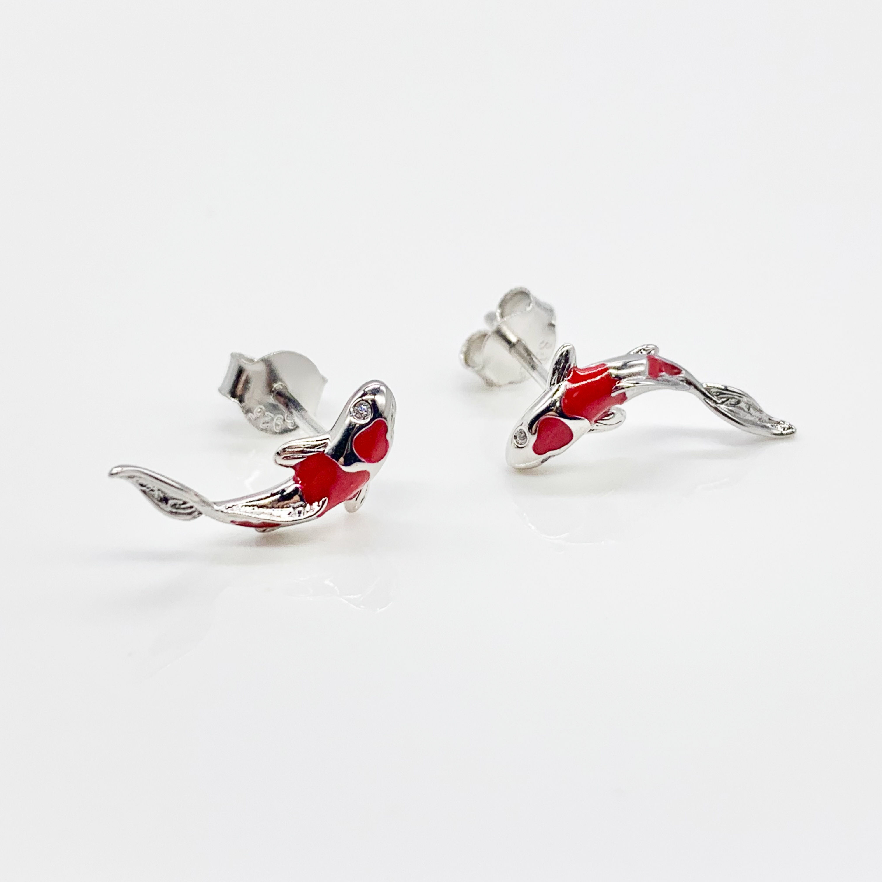 Koi Fish Earrings-Real Sterling Silver S925
