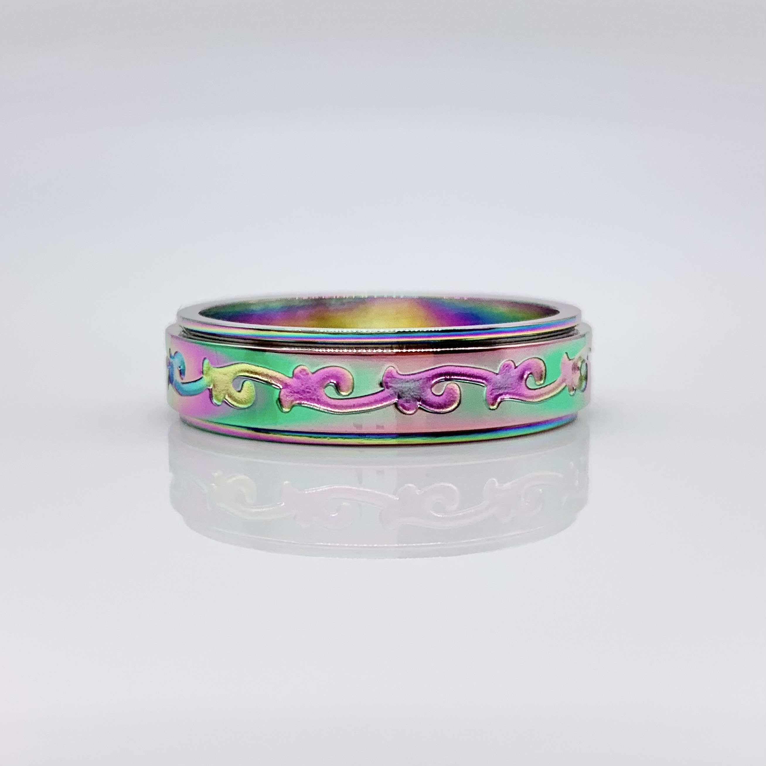  Spinner Fidget Stainless Steel Ring With an Art design