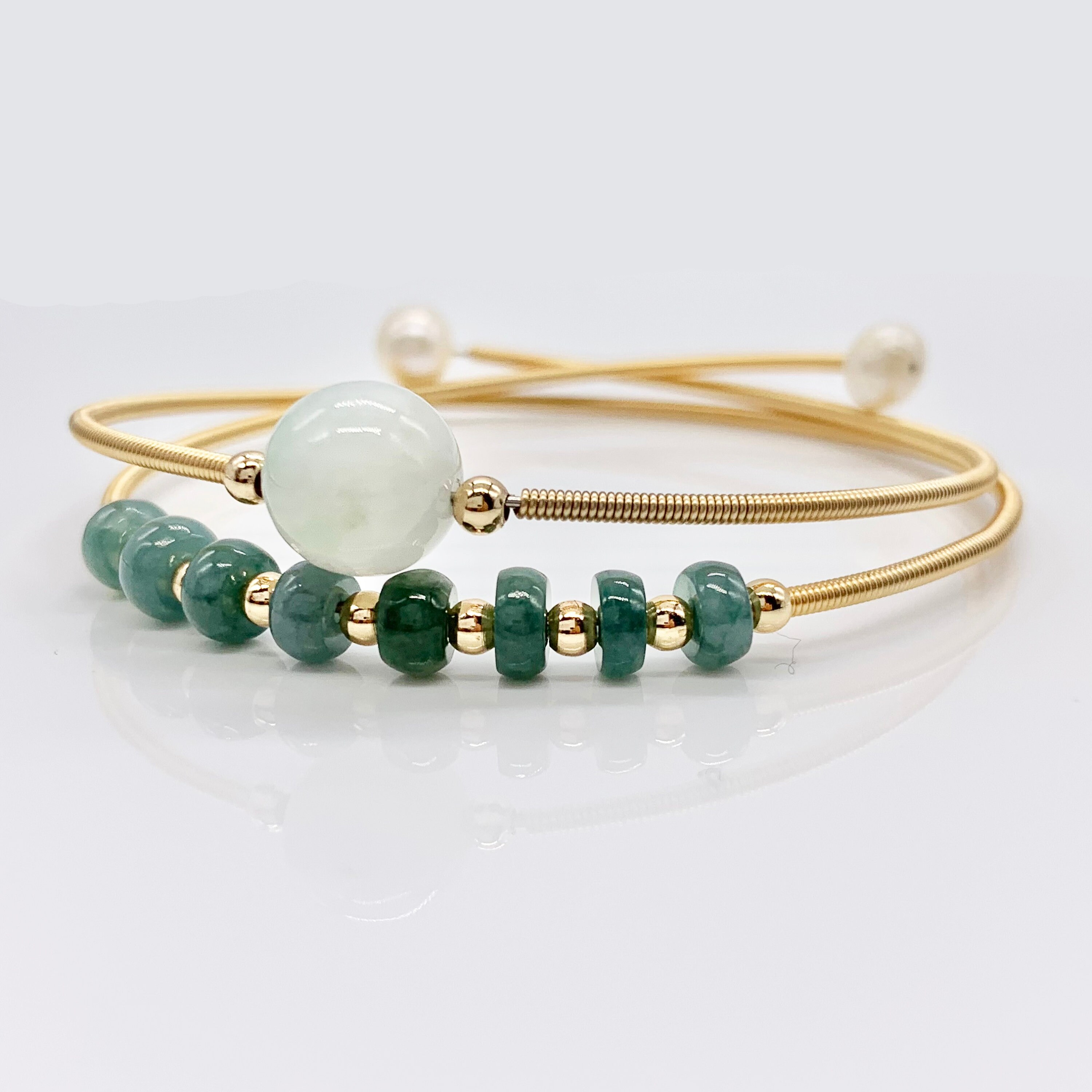 Emerald Stones Handmade Adjustable copper bracelet plated with 14k gold