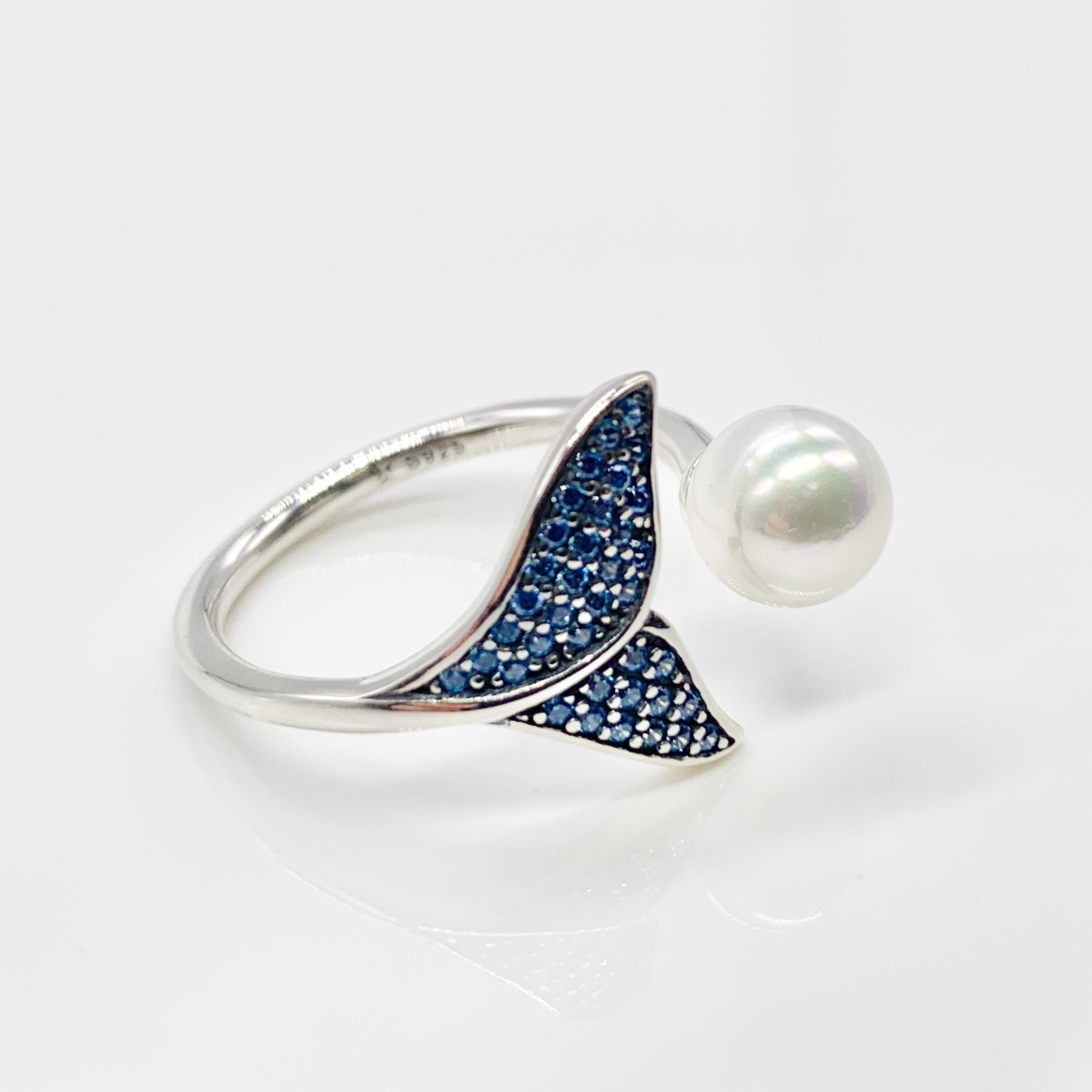 Whale Ocean Adjustable Ring with a Pearl-Premium Real S925 Sterling 