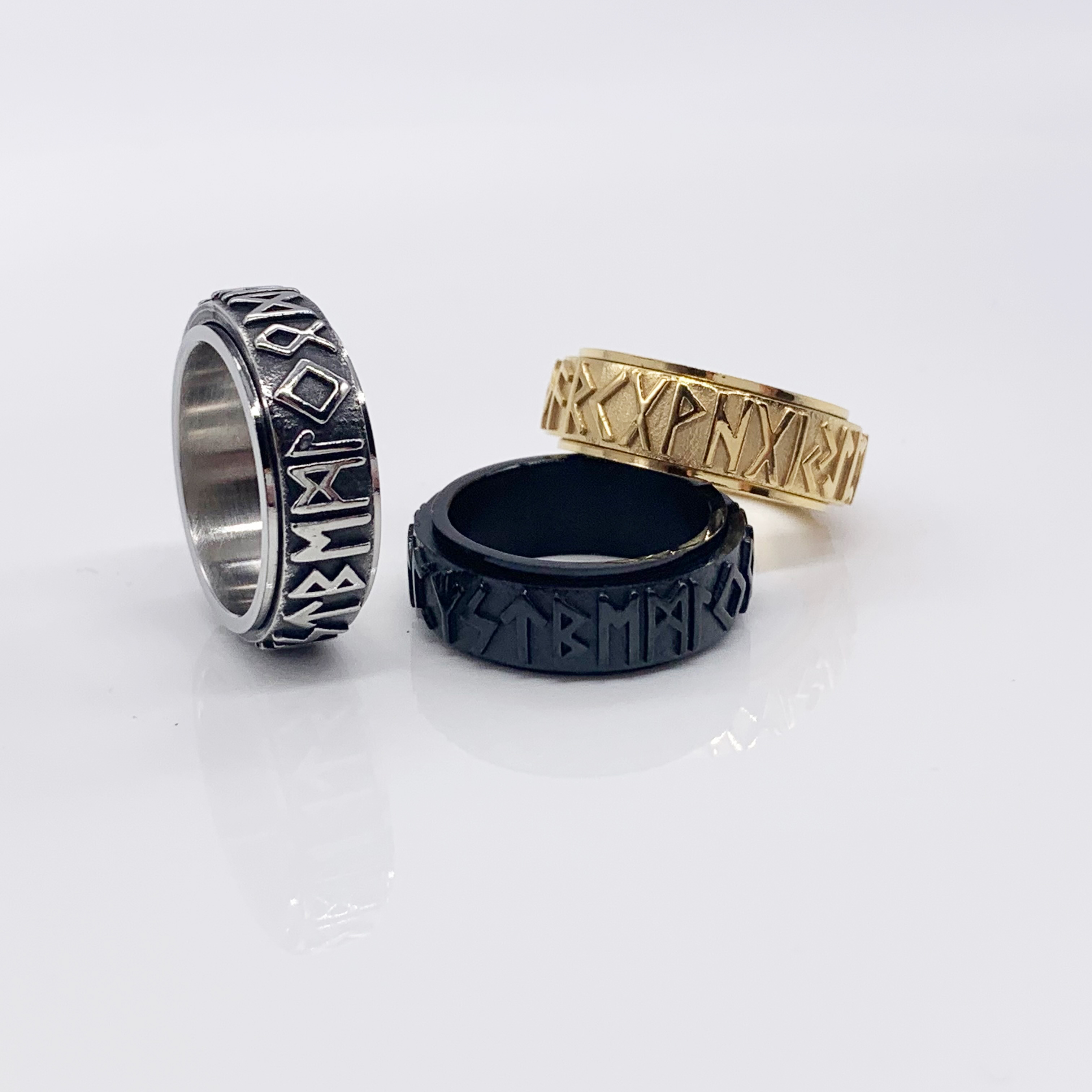 Elder Futhark , Runic Alphabet ,Vikings Spinner Black/Gold/Silver Fidget Rings
