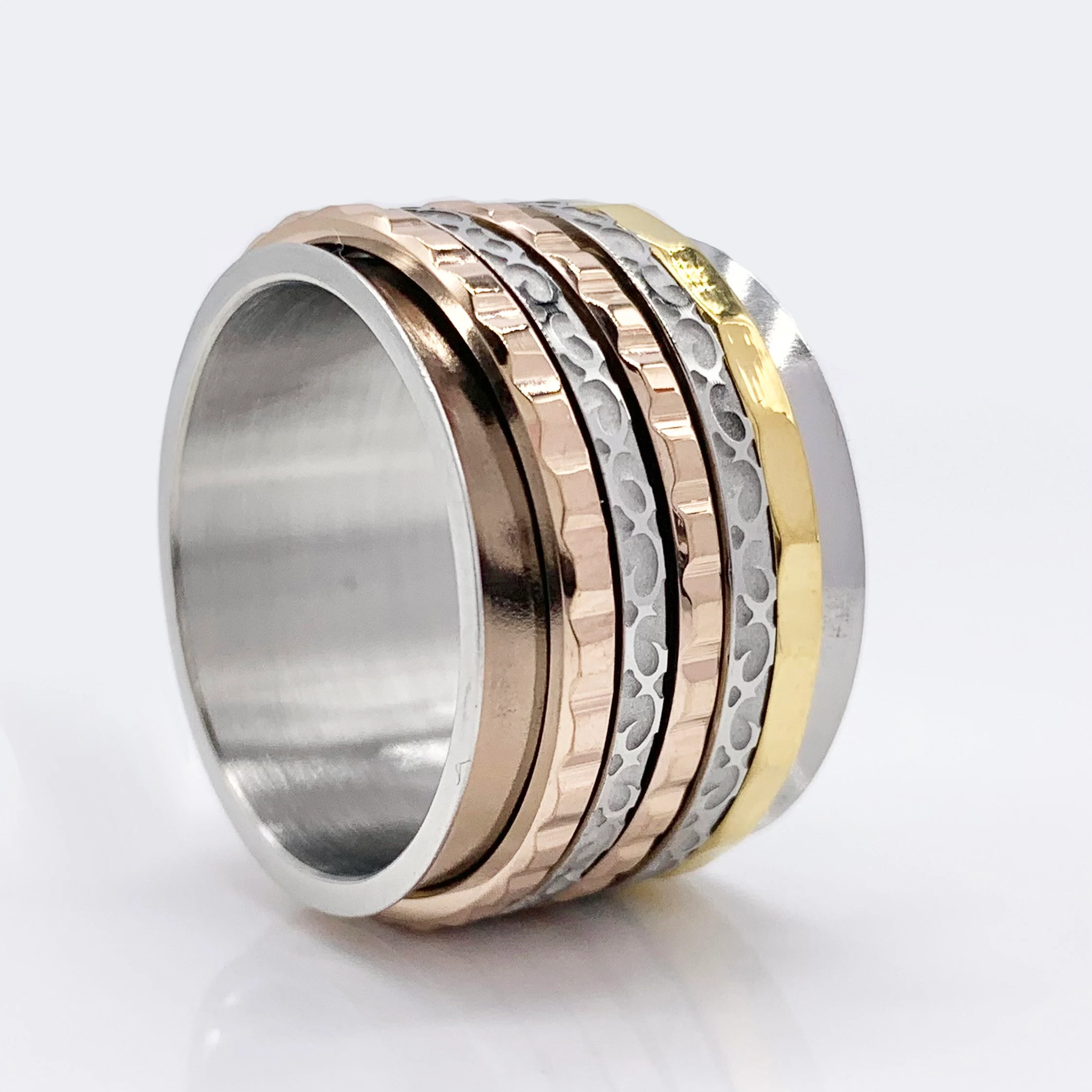 Wide Stainless Steel Spinner Fidget Ring