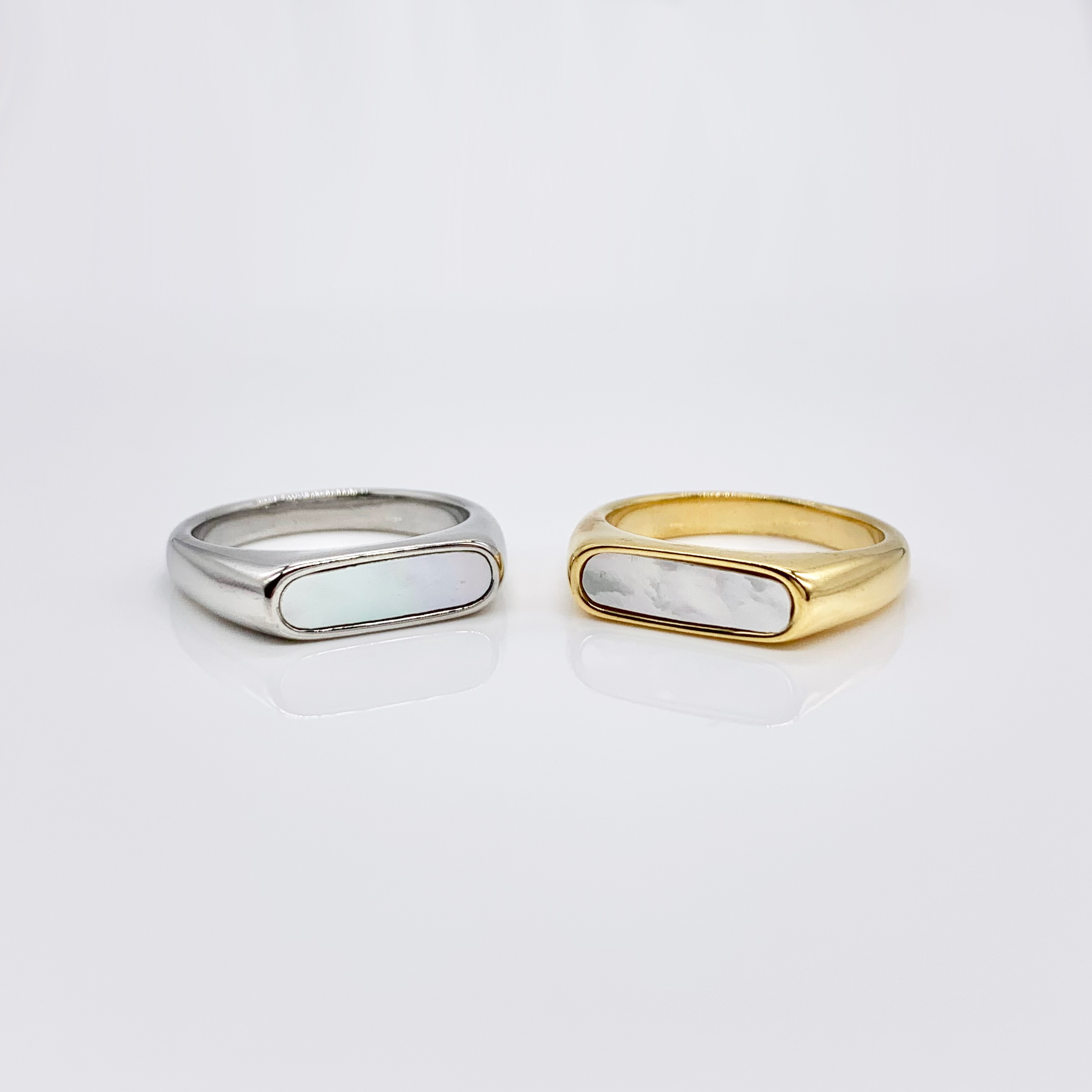  Classic Stainless Steel Minimalist Silver-Gold Signet Pinky Ring 