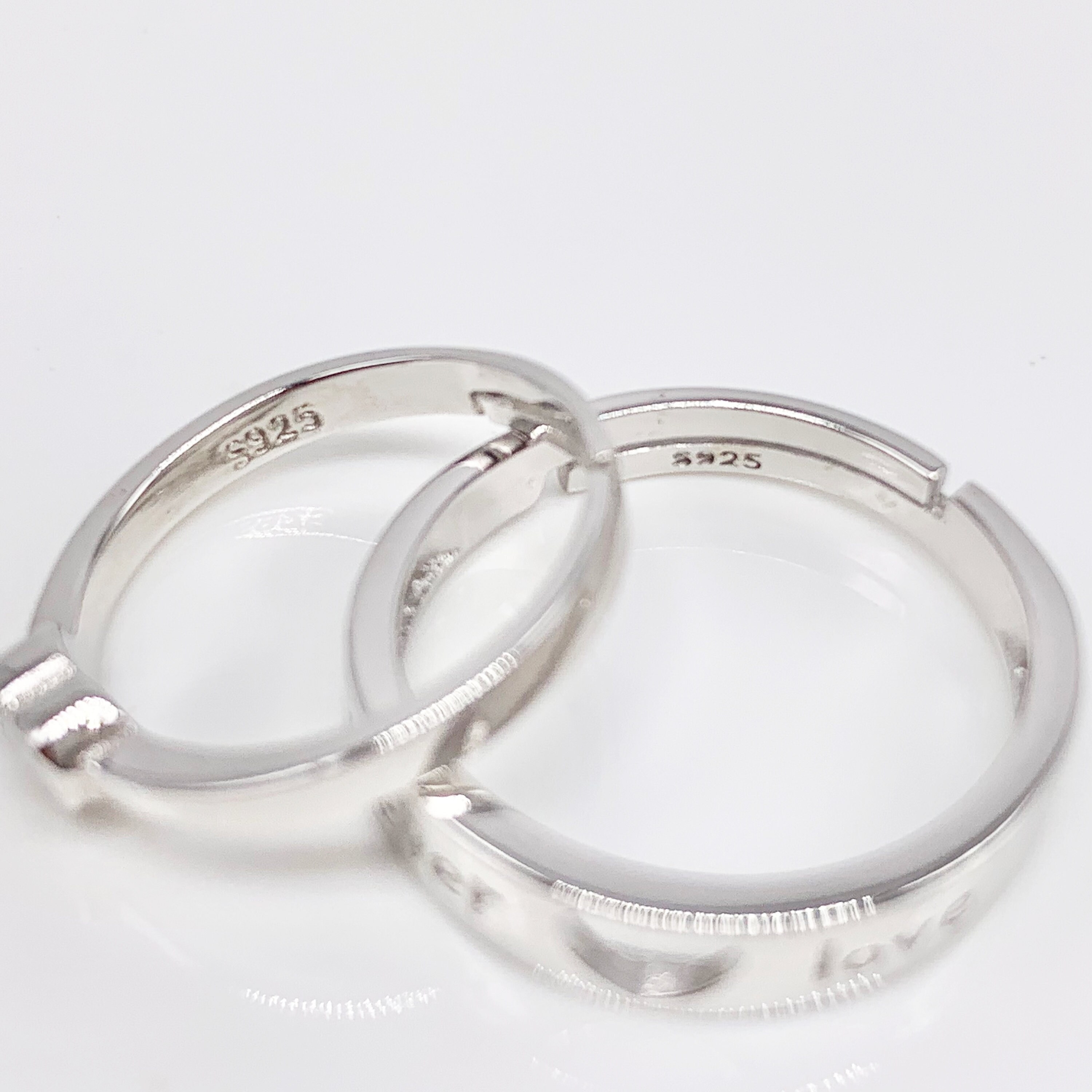 Heart to heart Adjustable Set of 2 Couple Rings - Real S925 Silver