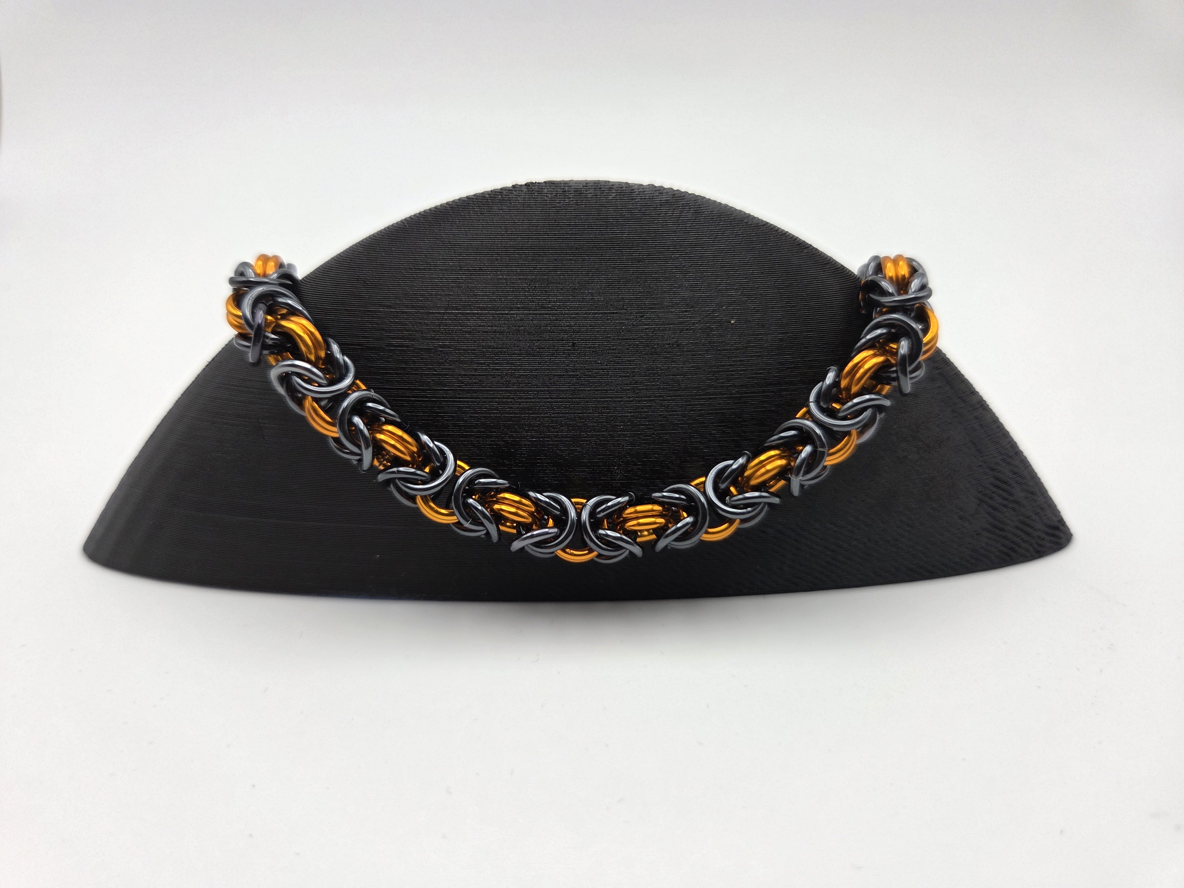 Handcrafted Byzantine Chainmail Bracelet - Orange and Dark Silver