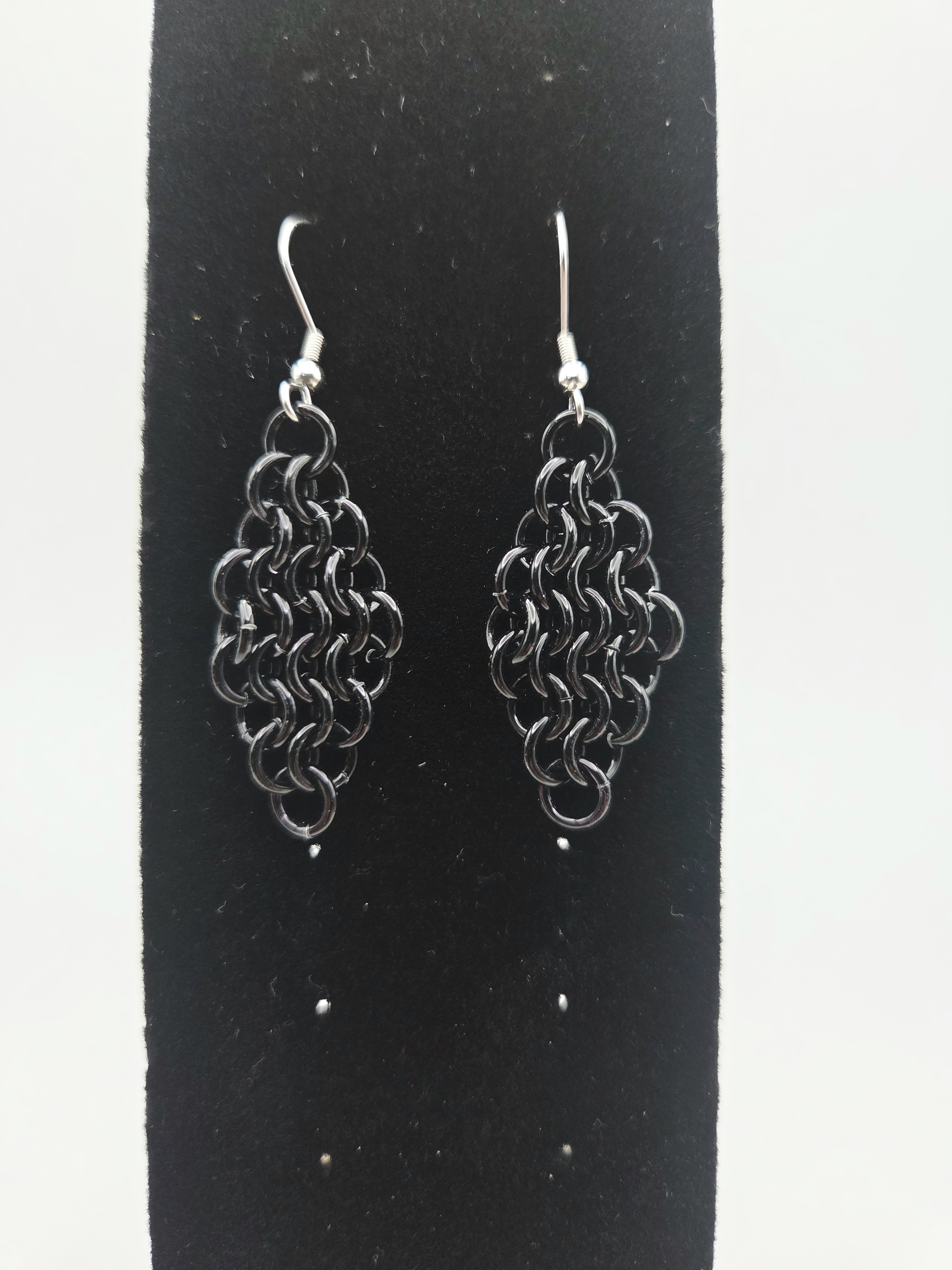 European 4in1 Chainmaille Diamond Earrings - Black