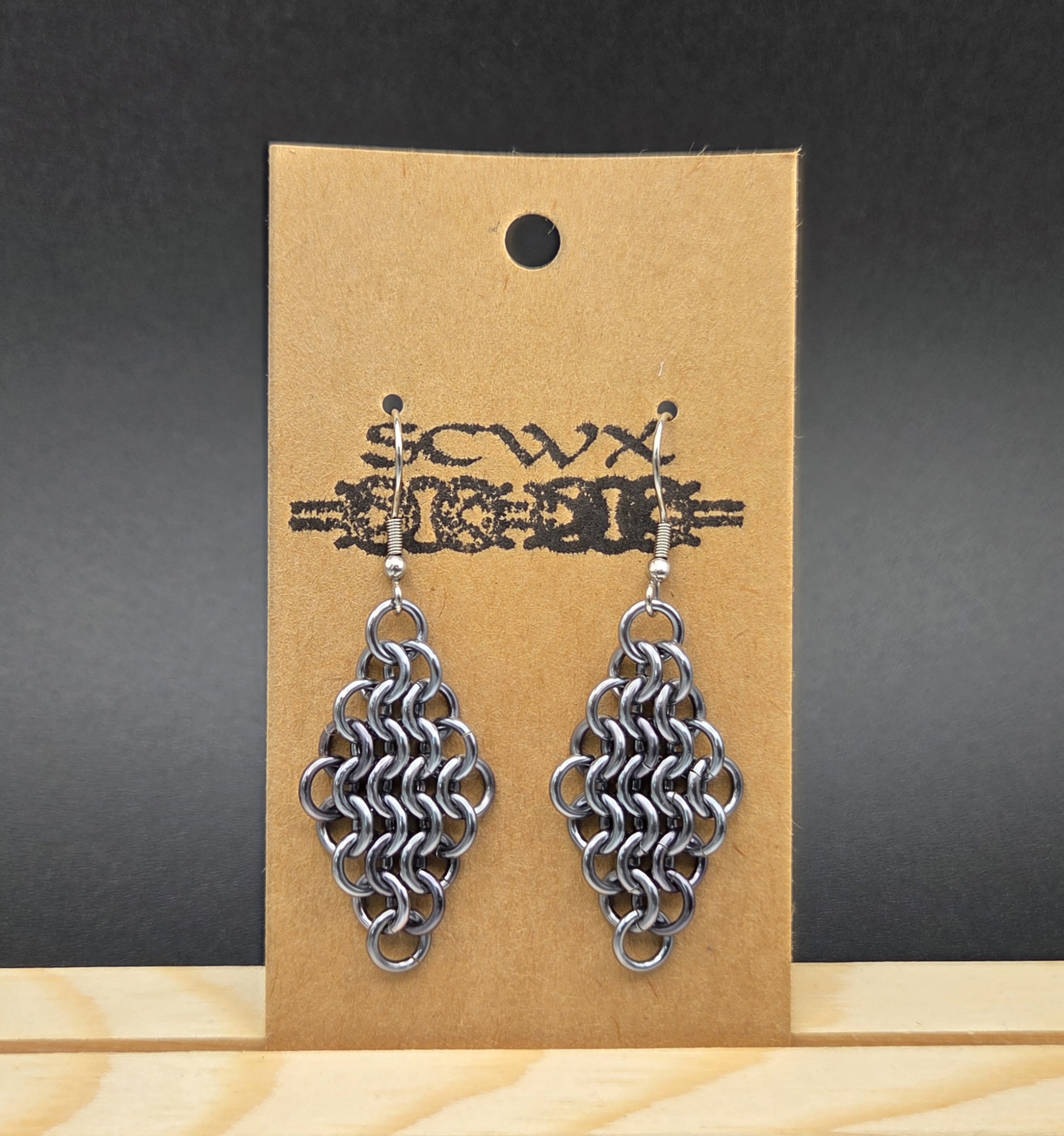 European 4in1 Chainmaille Diamond Earrings - Black Ice