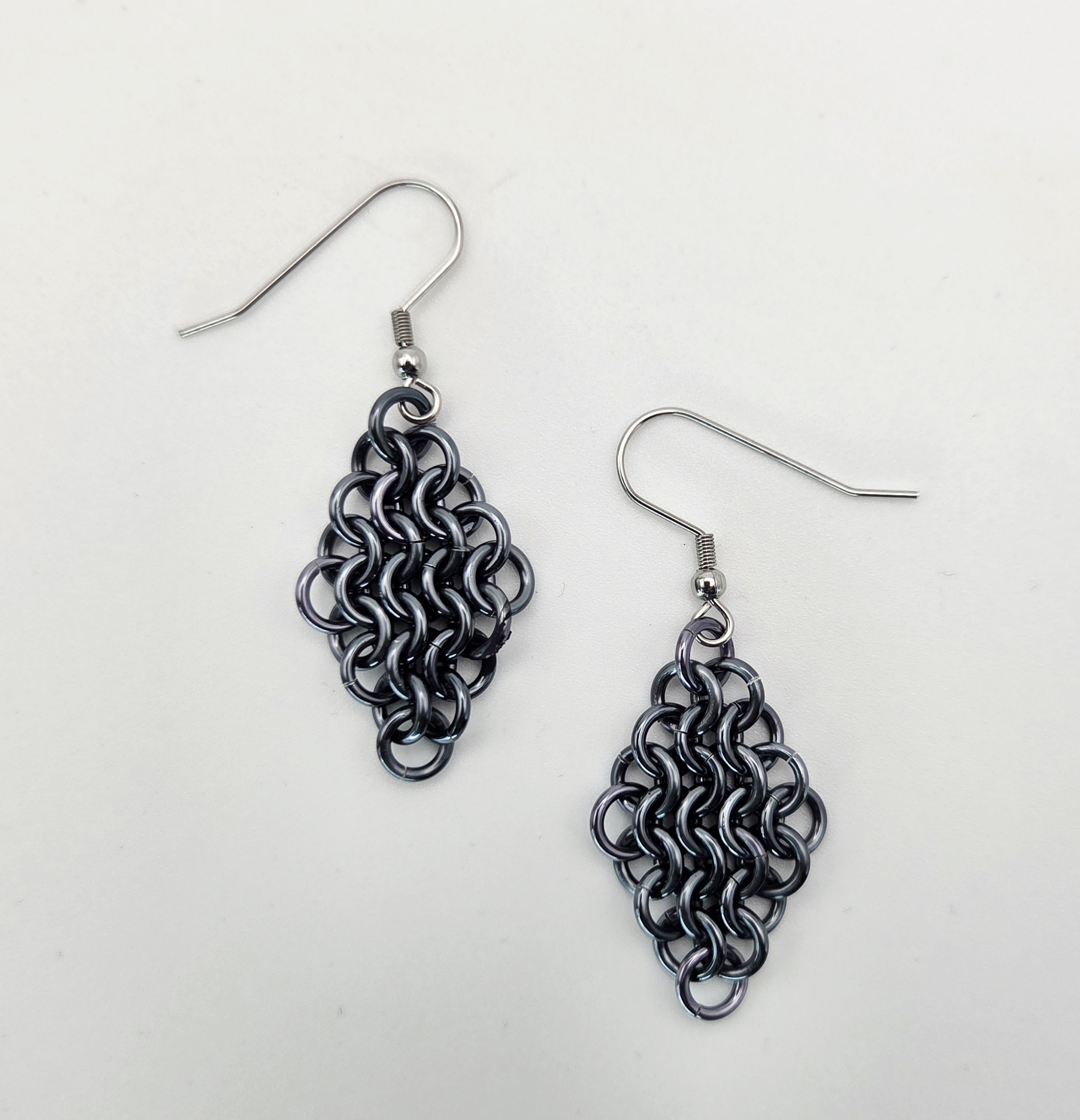 European 4in1 Chainmaille Diamond Earrings - Black Ice