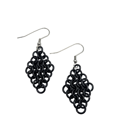 European 4in1 Chainmaille Diamond Earrings - Black