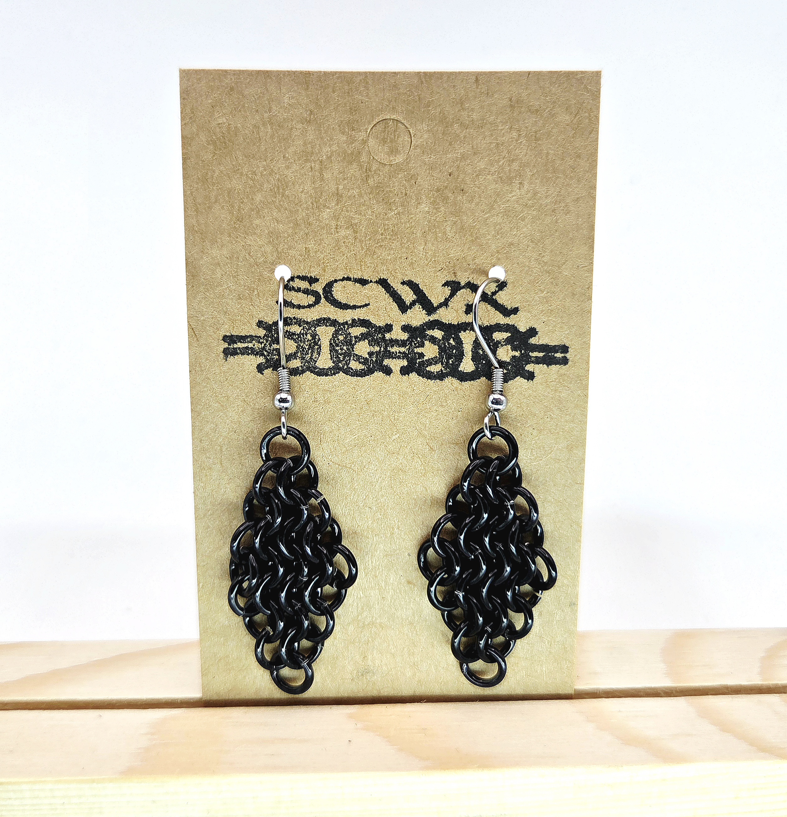 European 4in1 Chainmaille Diamond Earrings - Black