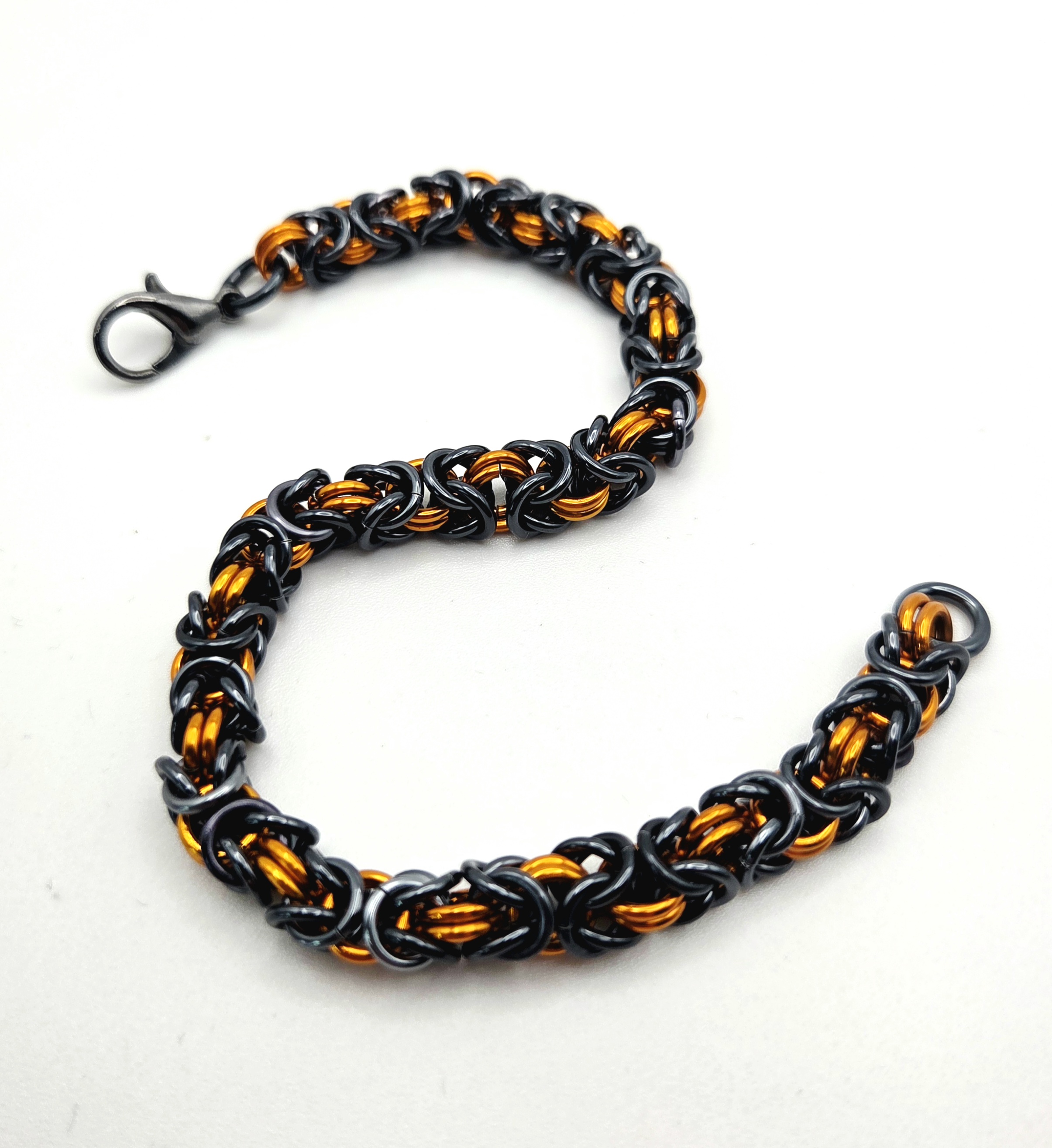 Handcrafted Byzantine Chainmail Bracelet - Orange and Dark Silver
