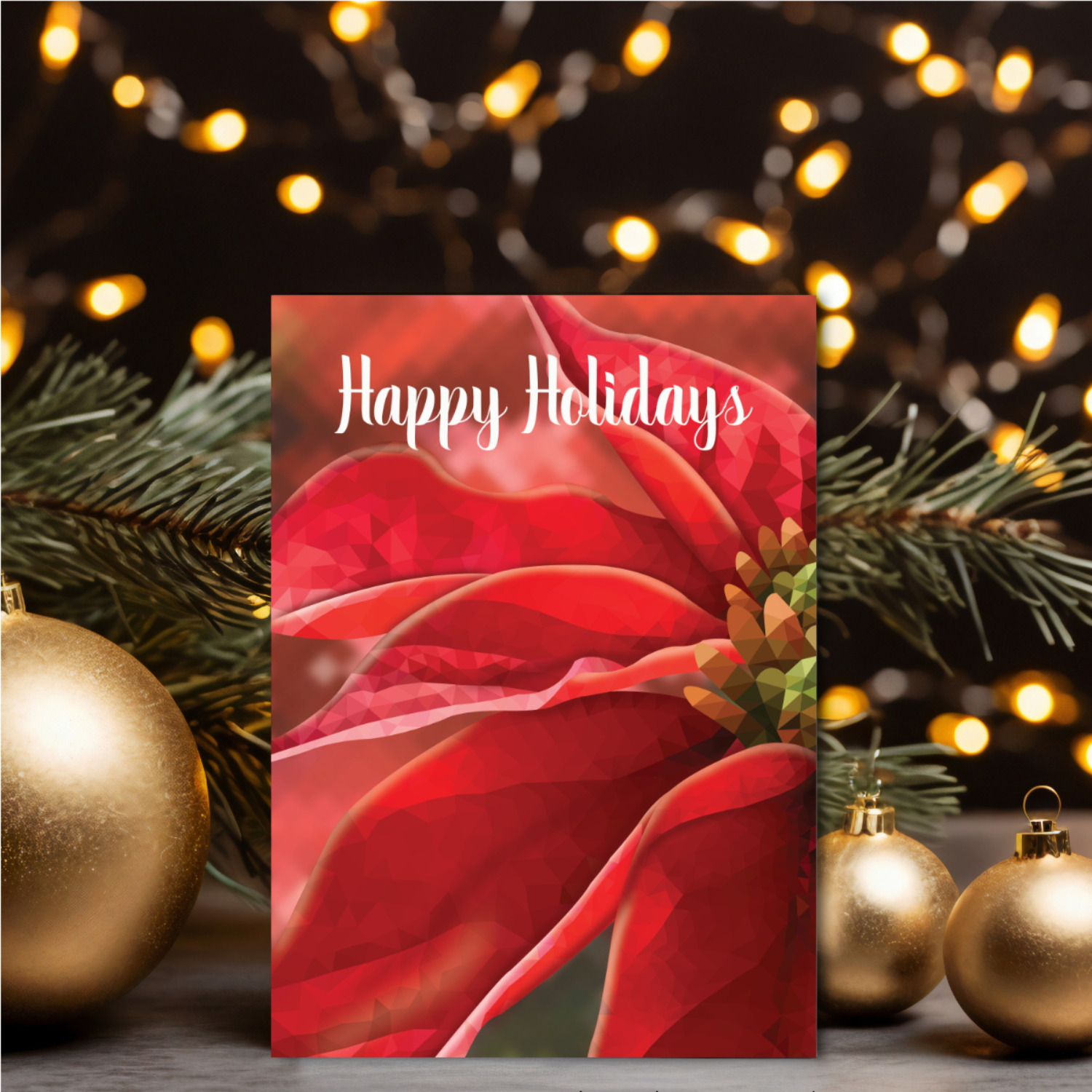 Printable Poinsettia Happy Holidays Card
