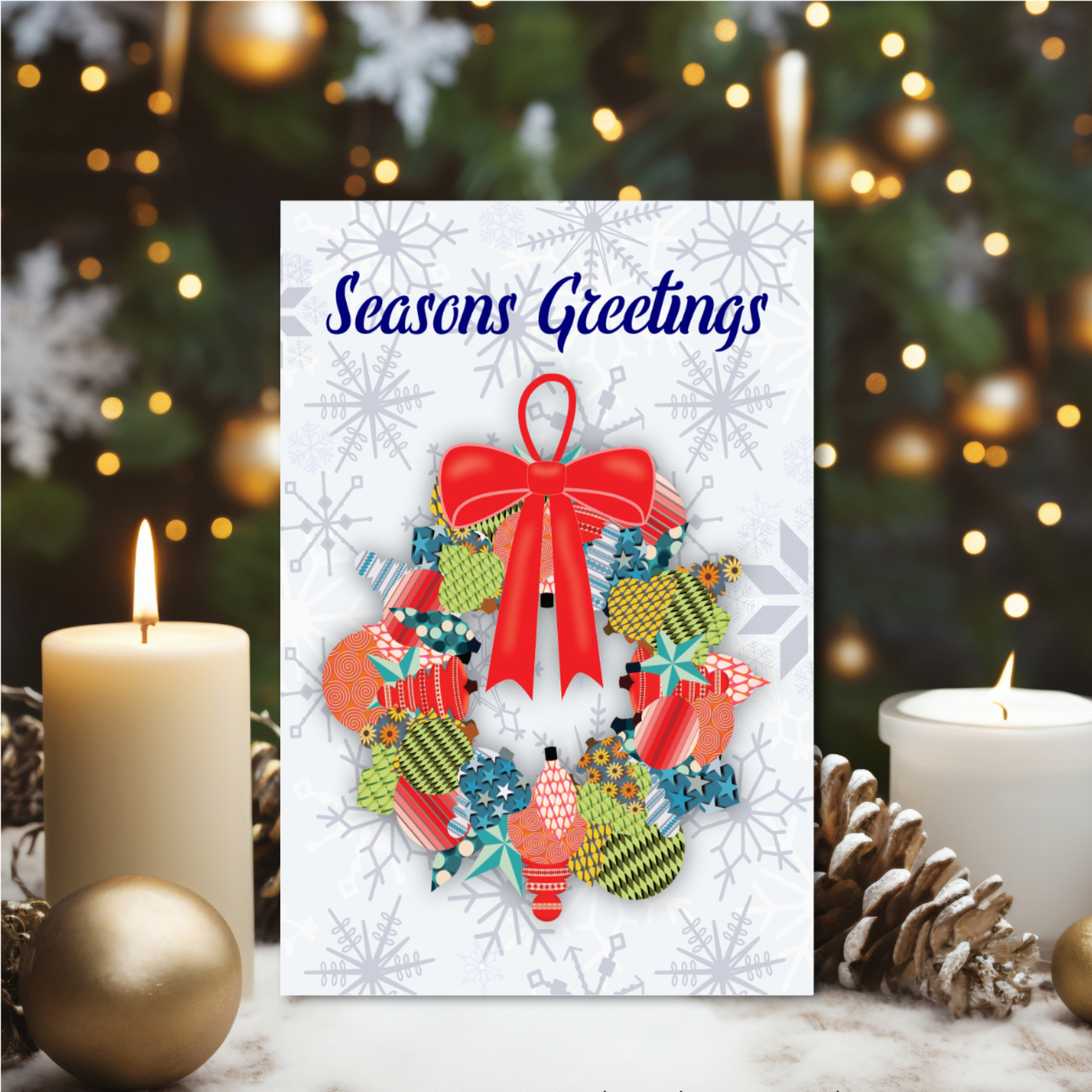 Printable Ornament Wreath Seasons Greetings Card