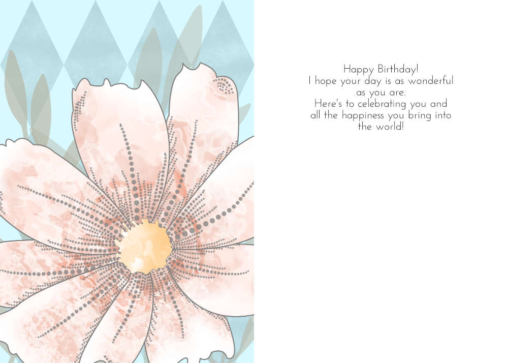 Printable Cosmo Flower Harlequin Geometric Birthday Card