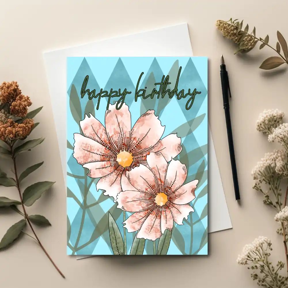 Printable Pink Cosmos Floral Card