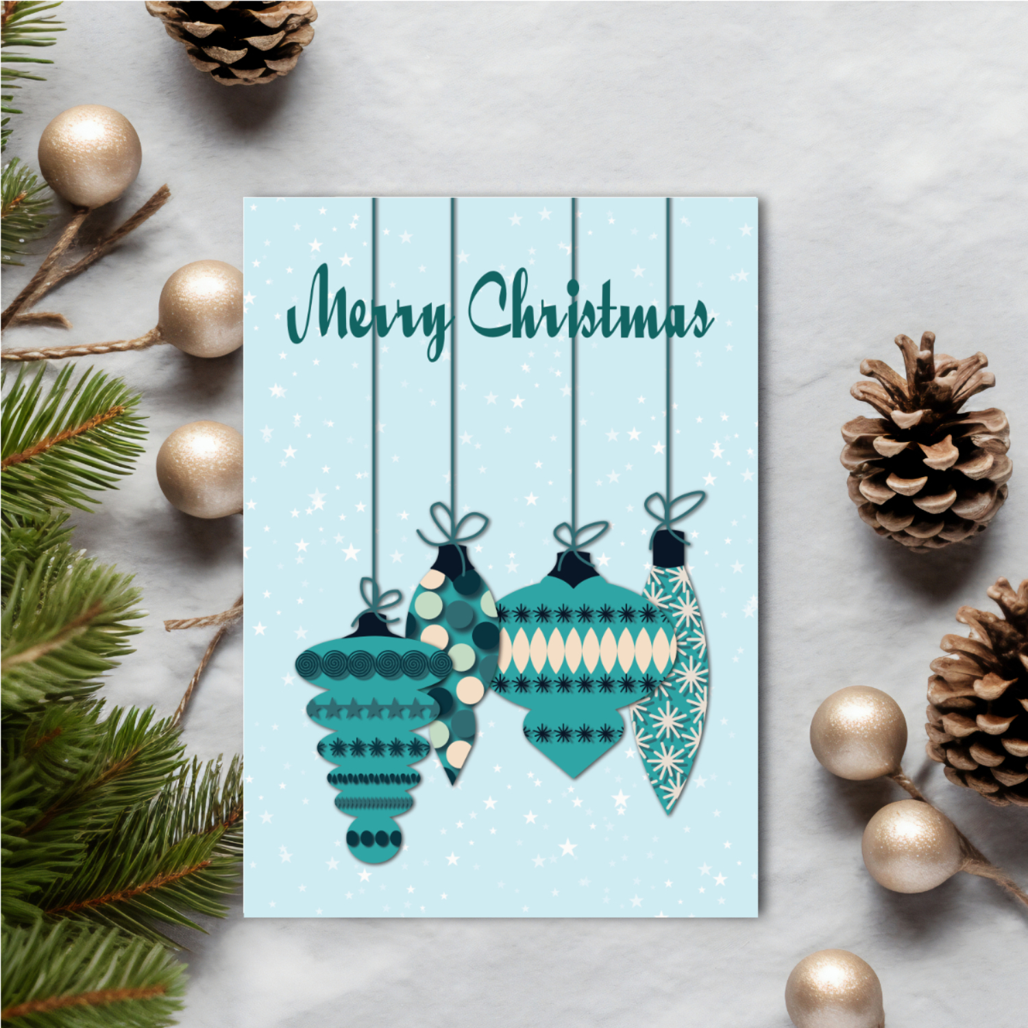 Printable Teal Ornament Christmas Card