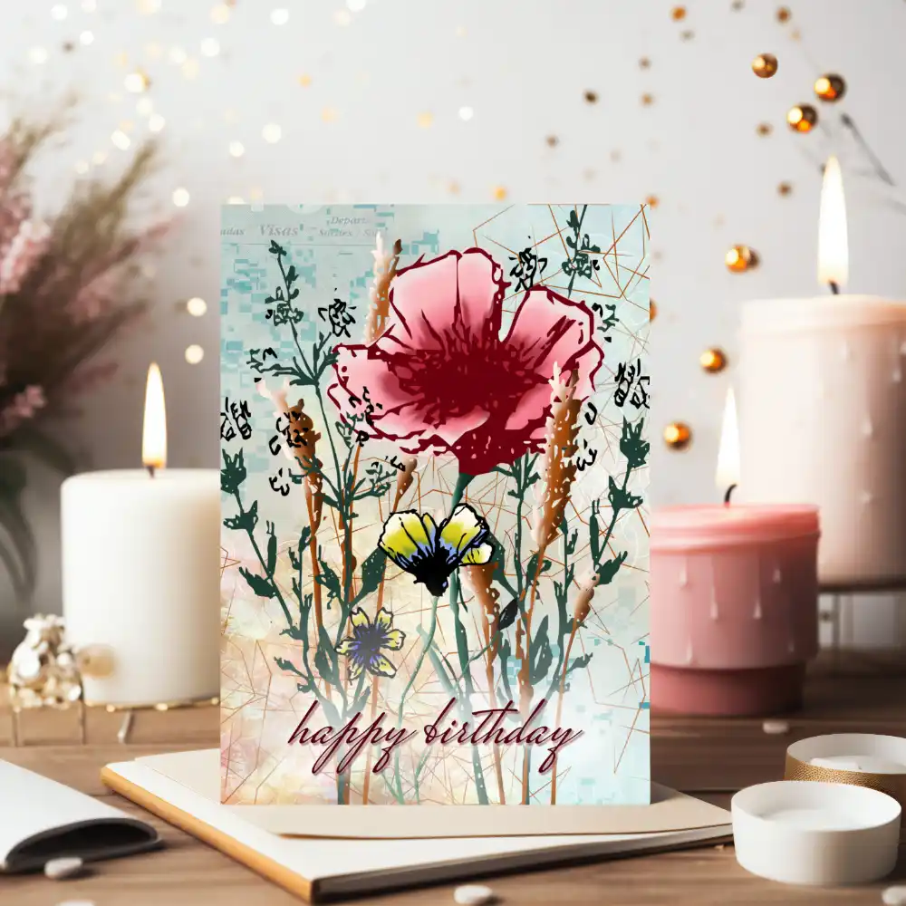 Wildflower Birthday Card — Original Mixed Media Botanical Art