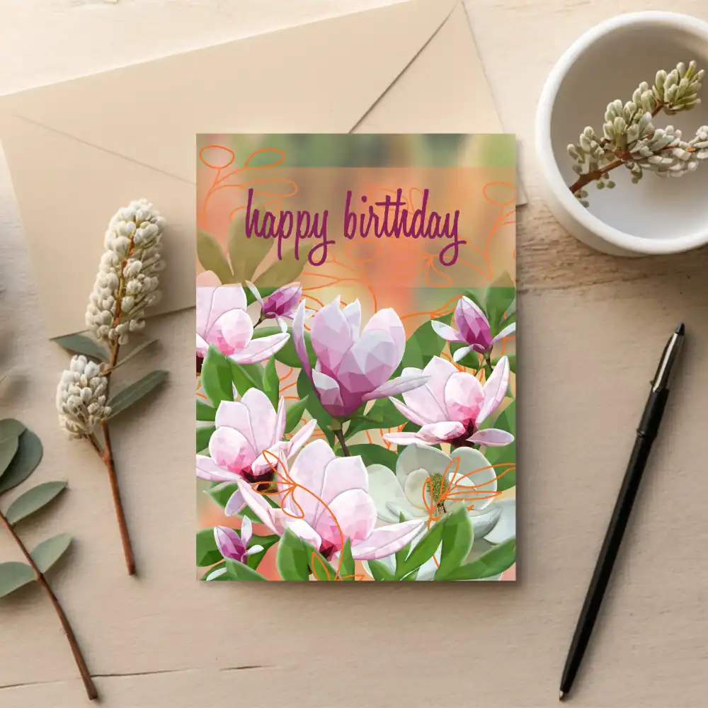Faceted Magnolia Birthday Card: Modern Geometric Floral
