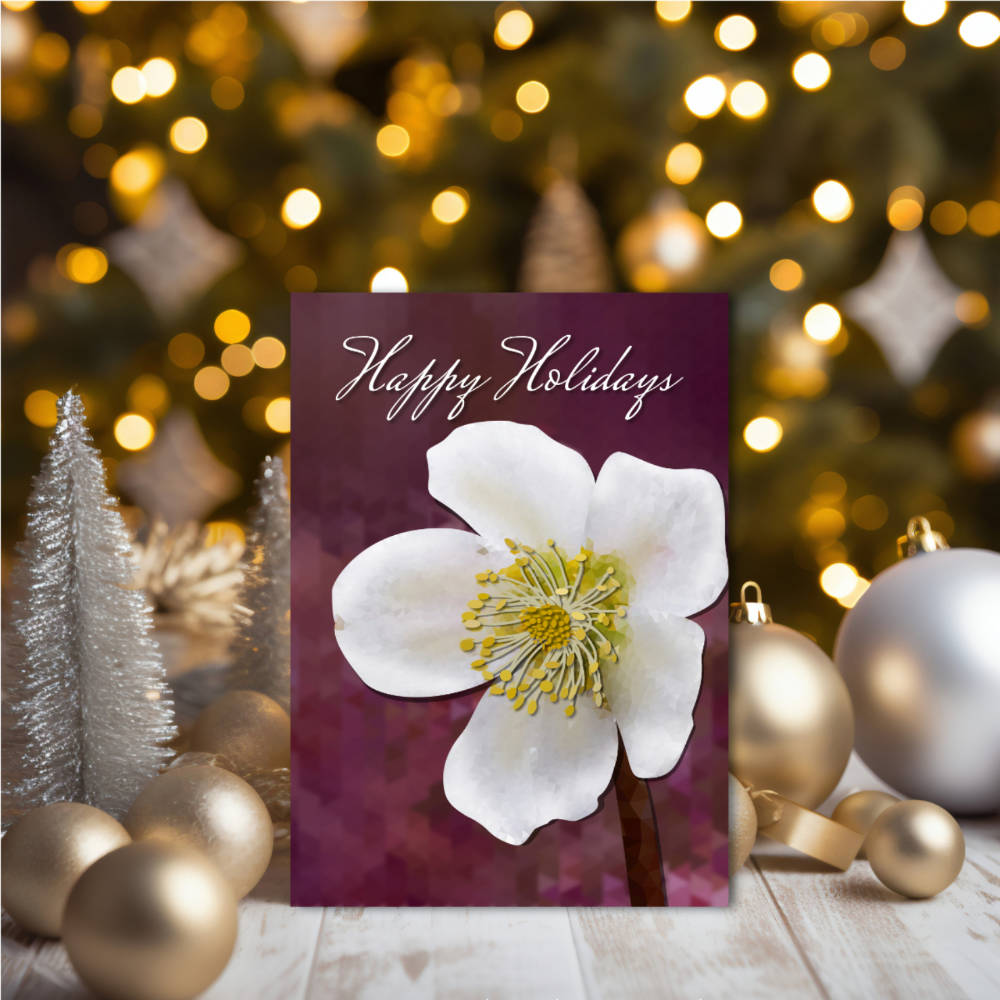 High-Poly Winter Rose Art Card: Crystalline Floral Holiday Greeting