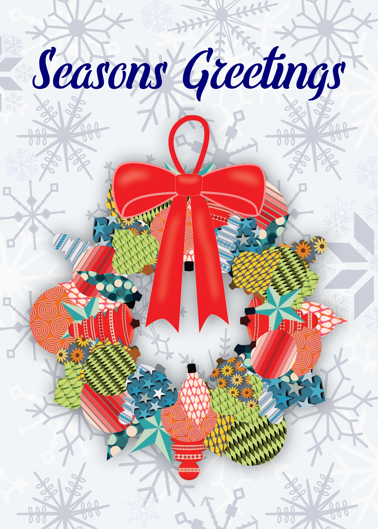 Printable Ornament Wreath Seasons Greetings Card