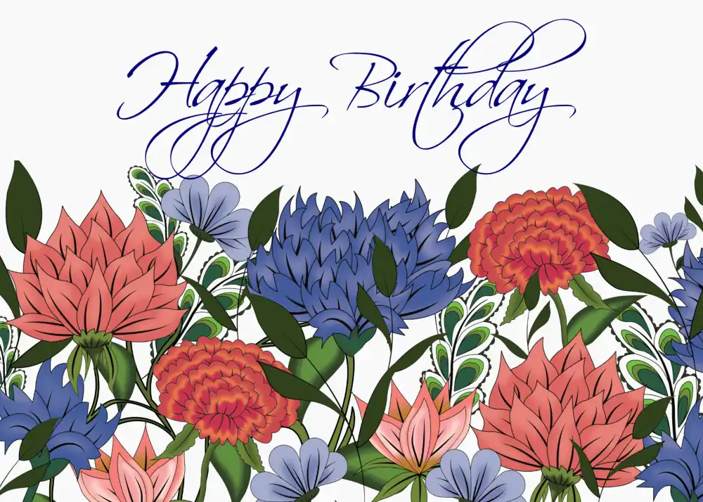 Bold Stylized Floral Birthday Card: Vivid Flat Art