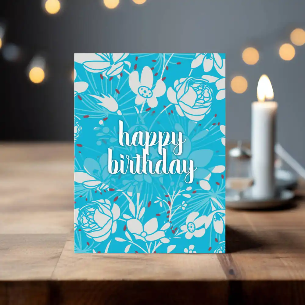 Printable Minimalist Blue Floral Card