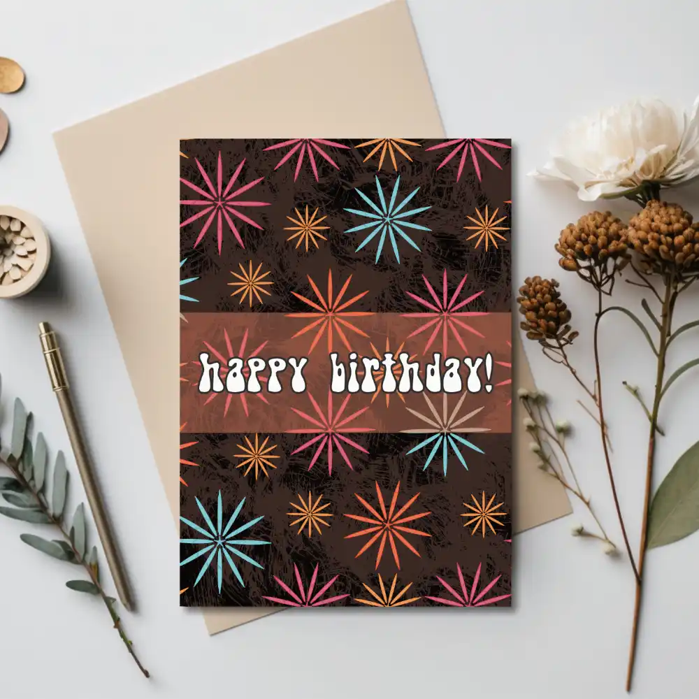 Printable Geometric Starburst Birthday Card