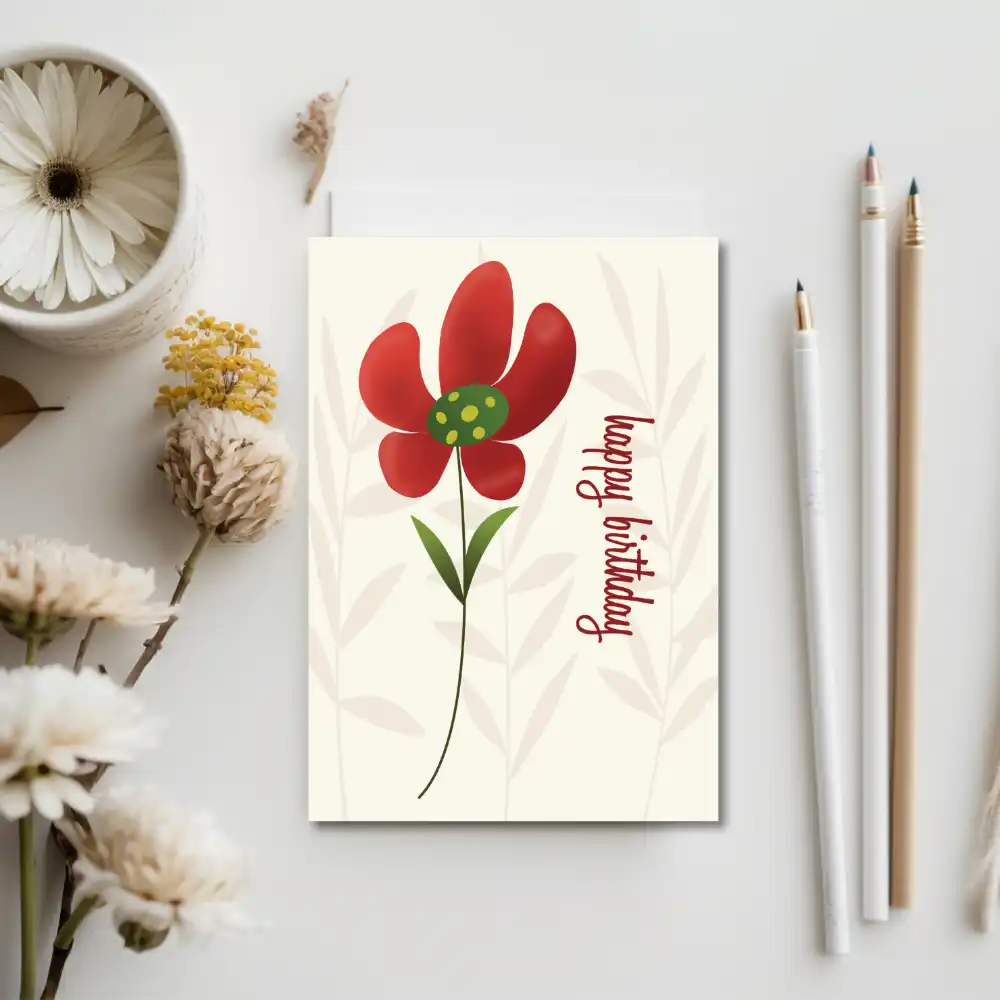 Printable Flat Art Solo Flower Card