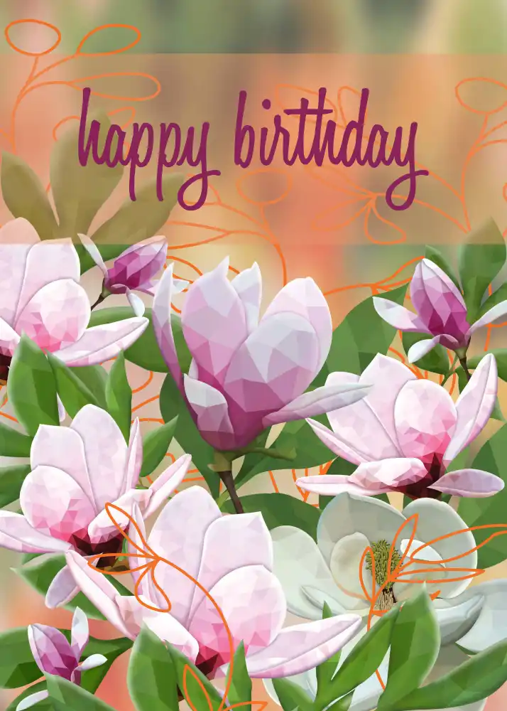 Faceted Magnolia Birthday Card: Modern Geometric Floral